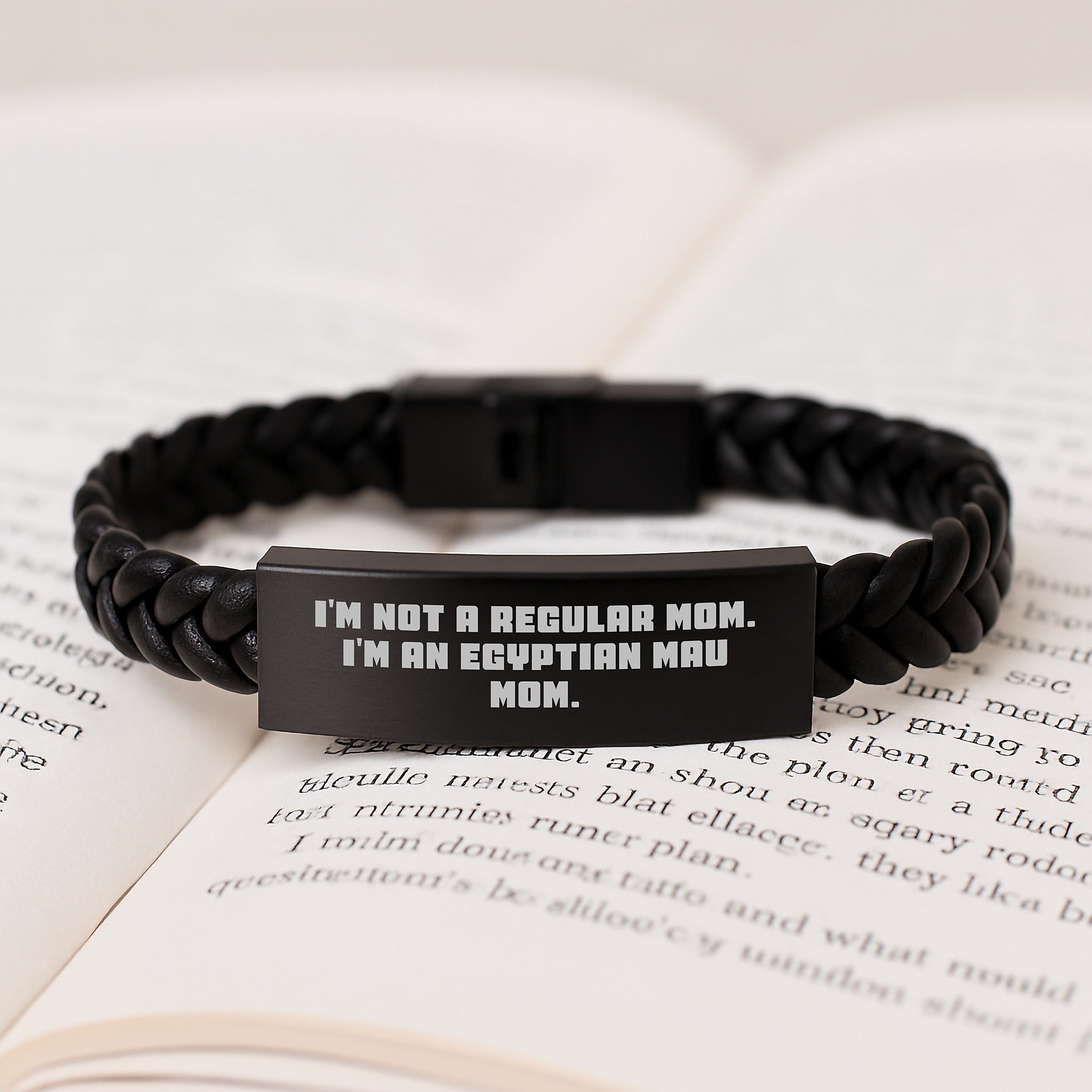 Egyptian Mau Cat Mom Funny Quote Interlaced Leather Bracelet, Gifts from Mom to Egyptian Mau Cat Mom, Gifts for Egyptian Mau Cat Lovers, Unique Graduation Gifts for Her - Image 3