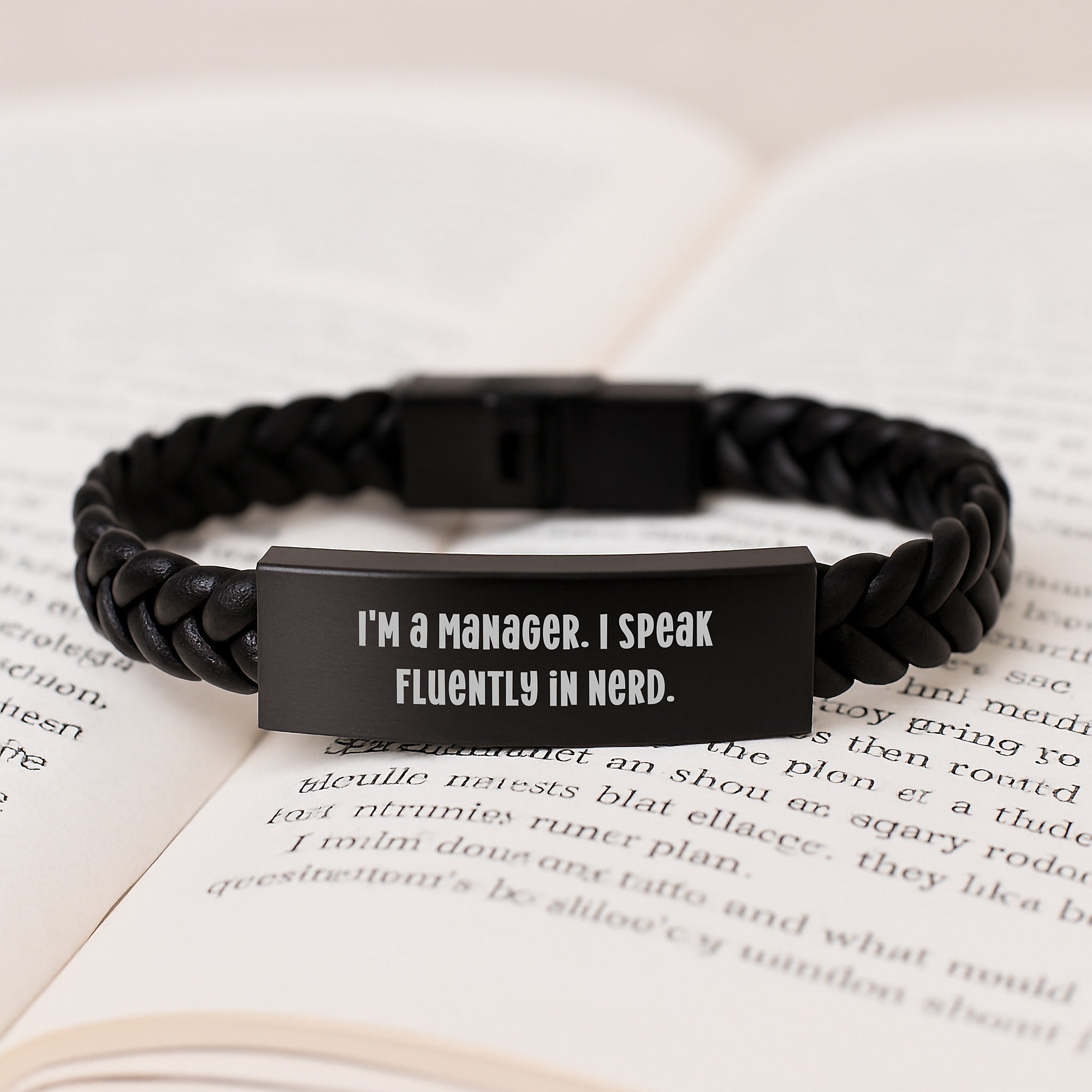 Funny Manager Gifts for Him from Friends, Interlaced Leather Bracelet with Quote 'I'm A Manager. I Speak Fluently In genius.' for Graduation - Image 3