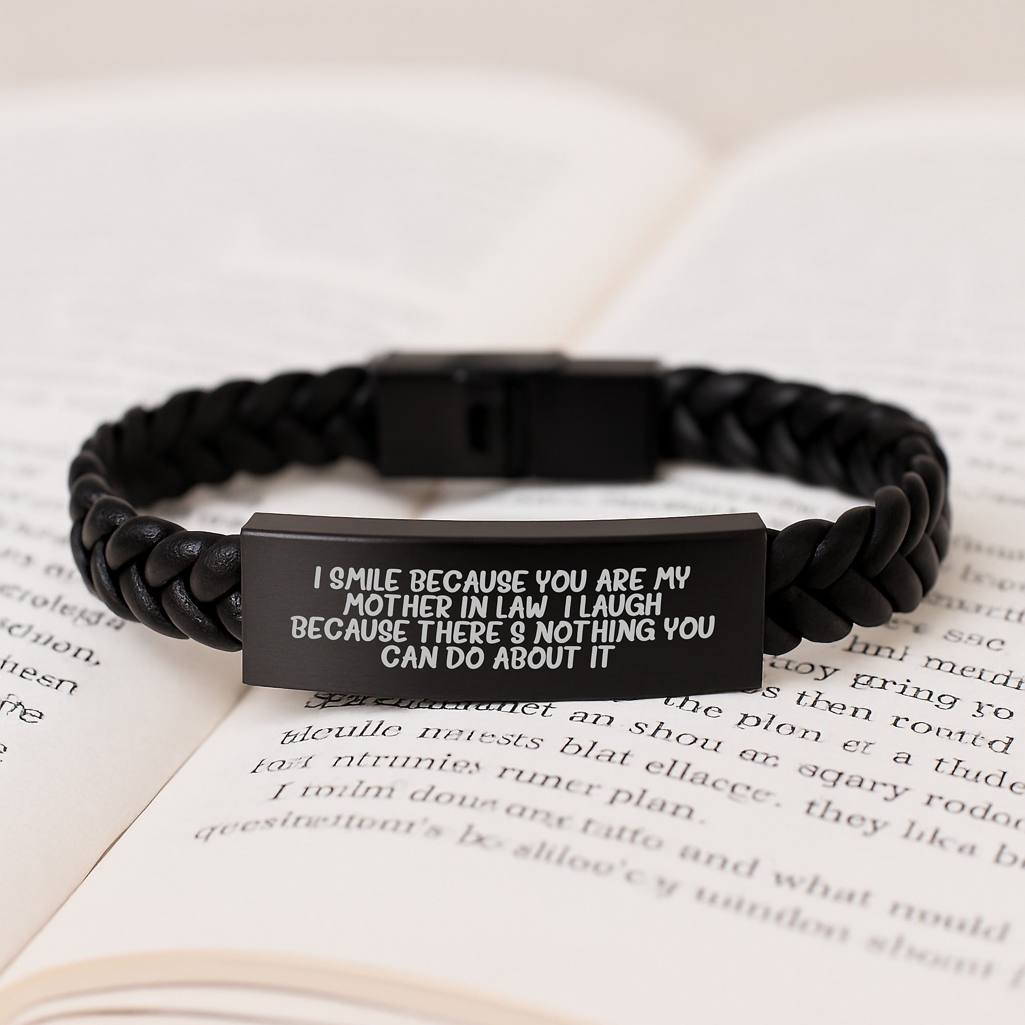 Funny Mom-in-law Gifts from Family, Unique Interlaced Leather Bracelet for Mom-in-law, I Smile Because You Are My Mom-in-law - Image 3
