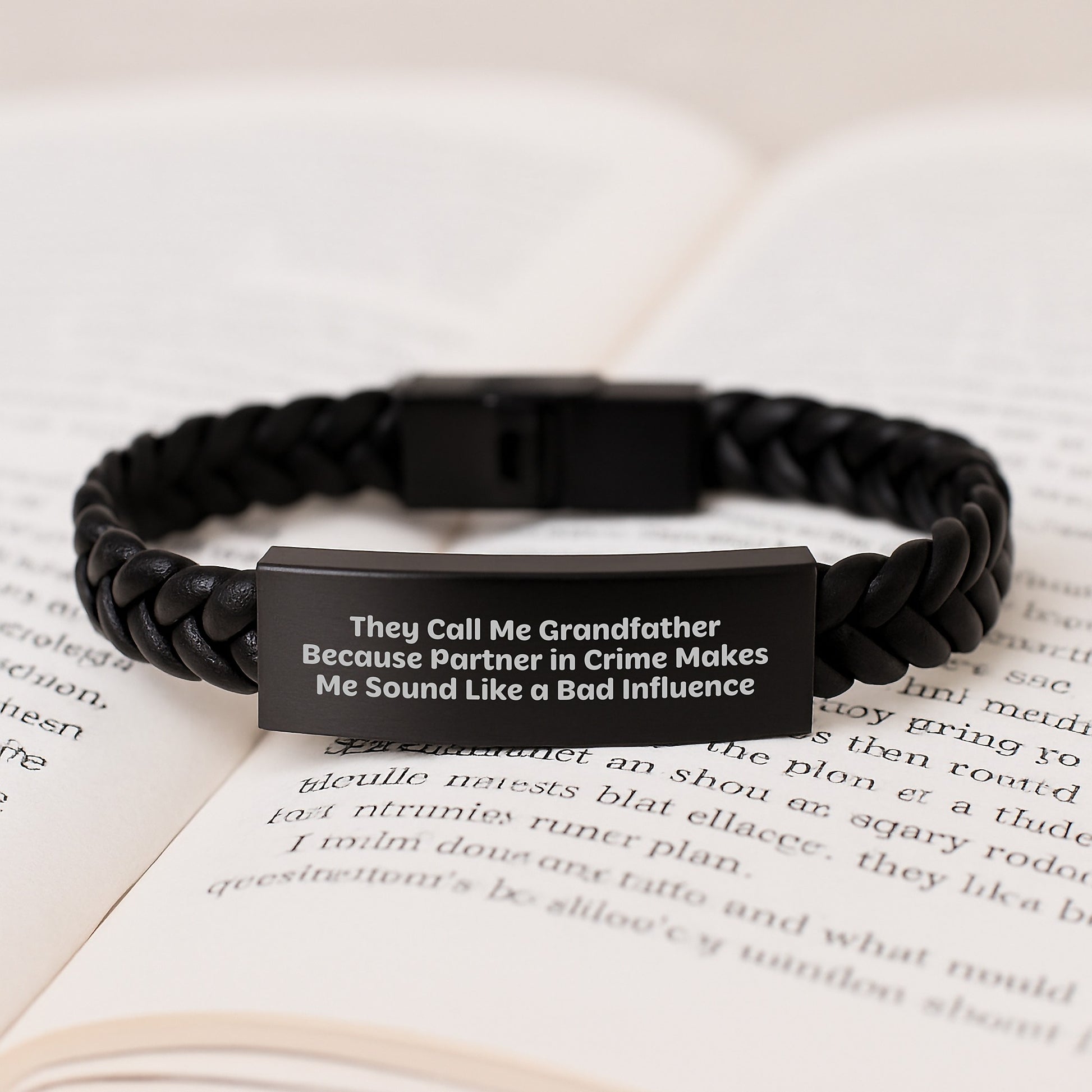Funny Grandfather Gifts, He Calls Me Partner in Crime, Interlaced Leather Bracelet for Men, Gifts from Family, Graduation Unique Presents - Image 3