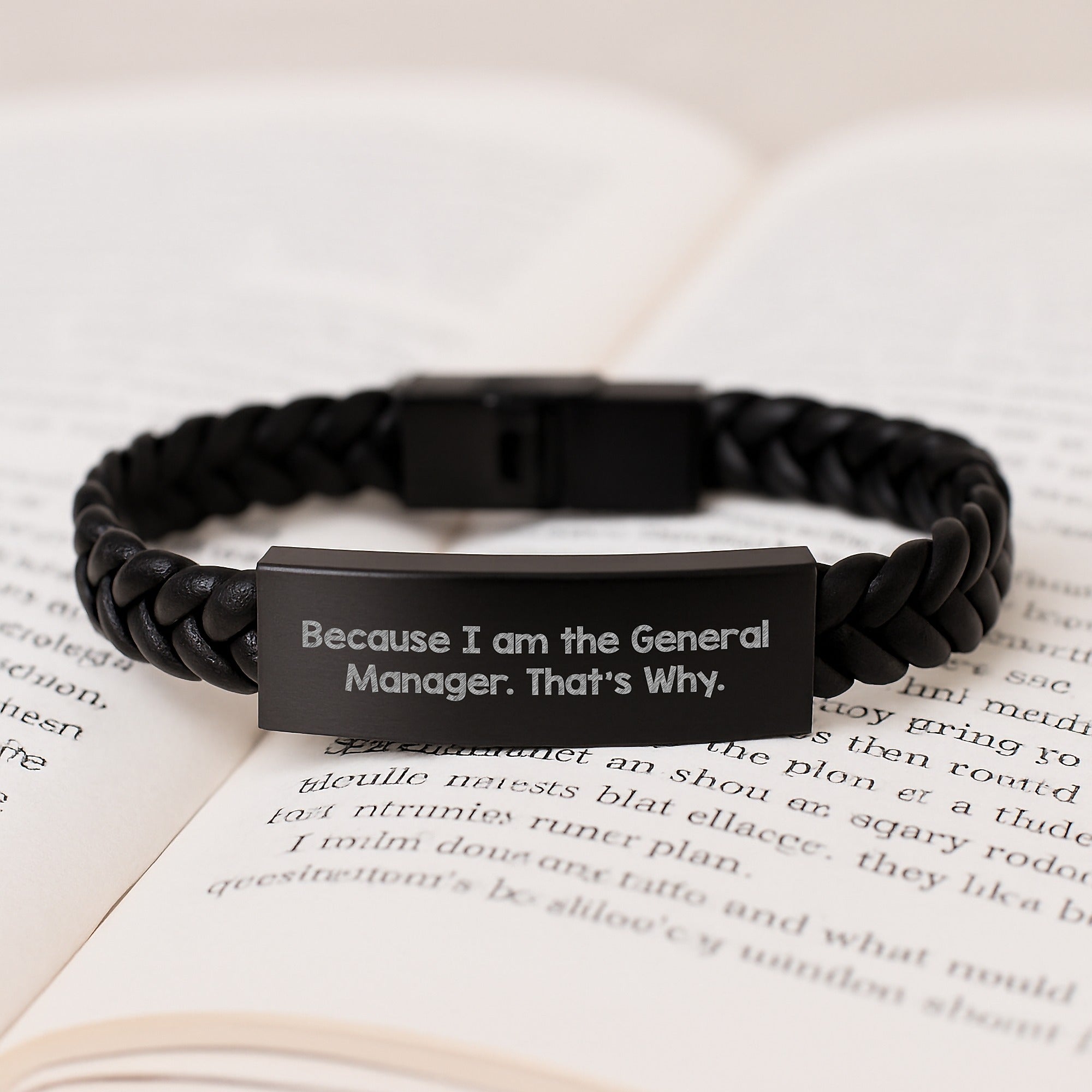 Funny General Manager Gifts, Interlaced Leather Bracelet for Men, Unique Christmas Unique Gifts from Men to General Manager, 'Because I Am The General Manager. That's Why.' Motivational Quote - Image 3