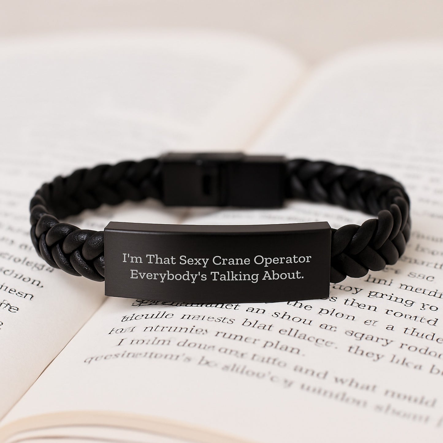 Sexy Crane Operator Gifts, Funny Interlaced Leather Bracelet for Men, Graduation Unique Gifts from Friends and Family, 'I'm That Sexy Crane Operator Everybody's Talking About' Quote - Image 3