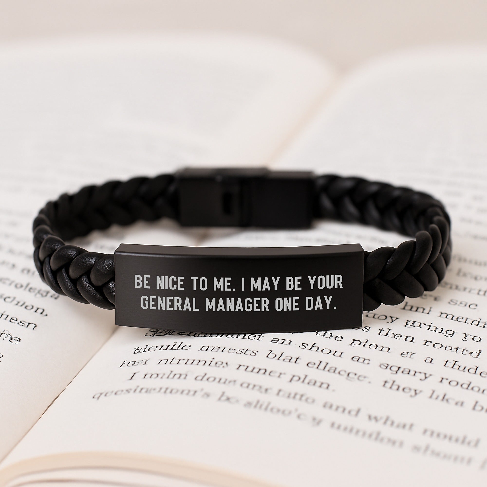 Funny General Manager Gifts for Men - Interlaced Leather Bracelet with Quote 'Be Nice To Me. I May Be Your General Manager One Day.' - Unique Graduation Present from Friends or Family - Image 3