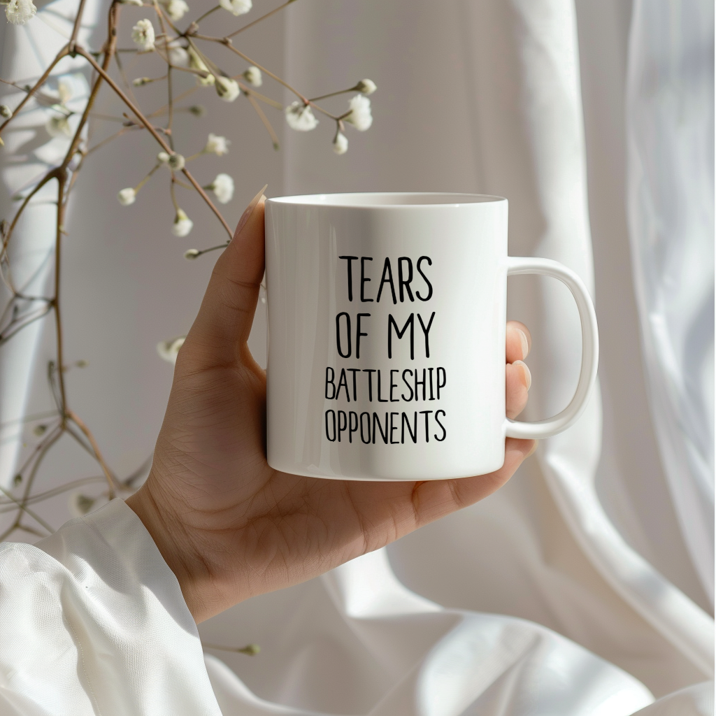 Funny Board Game Mug, Tears of My Battleship Opponents, 11oz or 15oz Ceramic White Coffee Cup