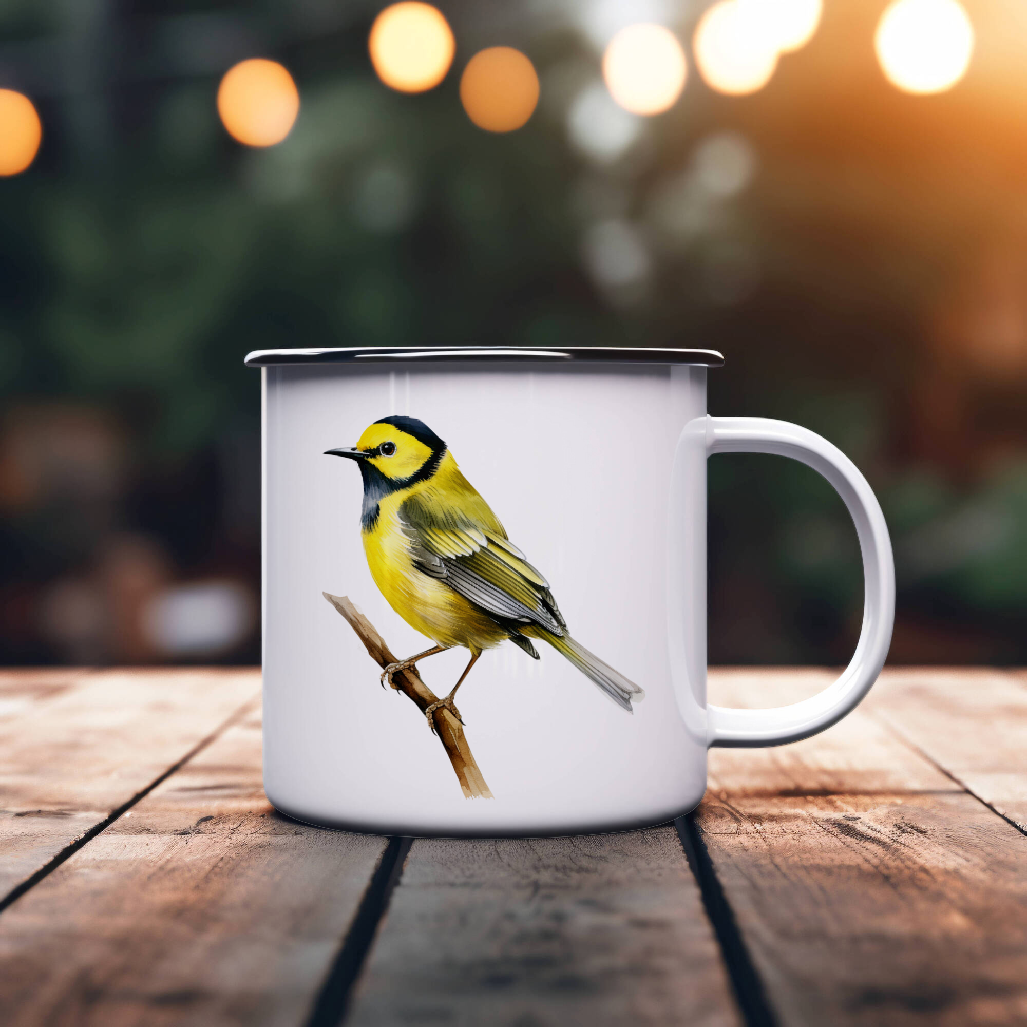 Bird Watching Mug, Black Hooded Warbler Song Bird Camping Mug, 12oz Camping Mug, White Stainless Steel Cup with Handle