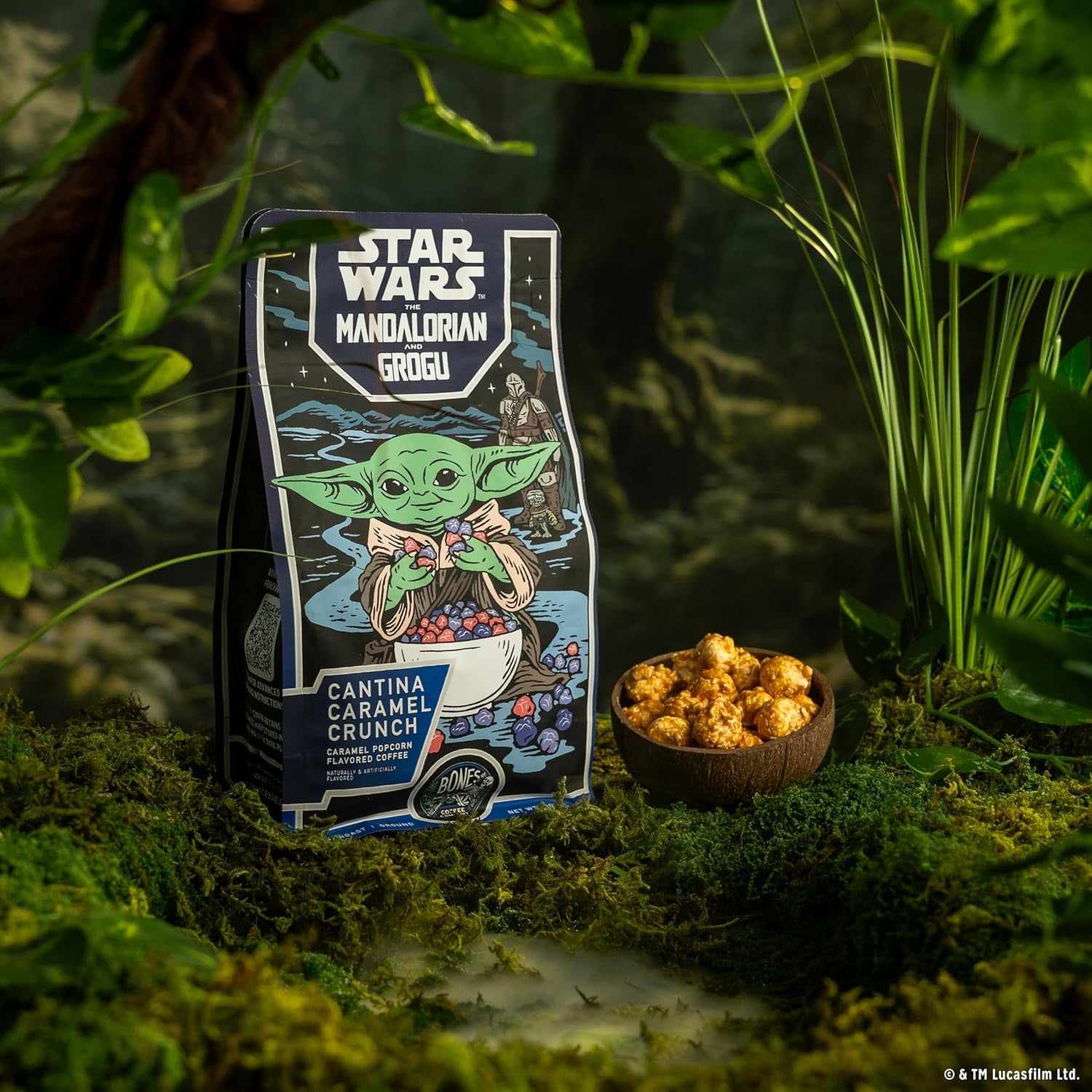 Star Wars Cantina Caramel Crunch Coffee - Indulge in Medium Roast Low-Acid Arabica with Buttery Caramel Popcorn Flavor - 12 Oz