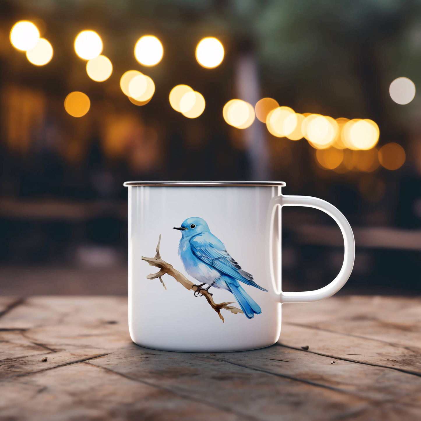 Bird Watching Mug, Mountain Bluebird Song Bird Camping Mug, 12oz Camping Mug, White Stainless Steel Cup with Handle