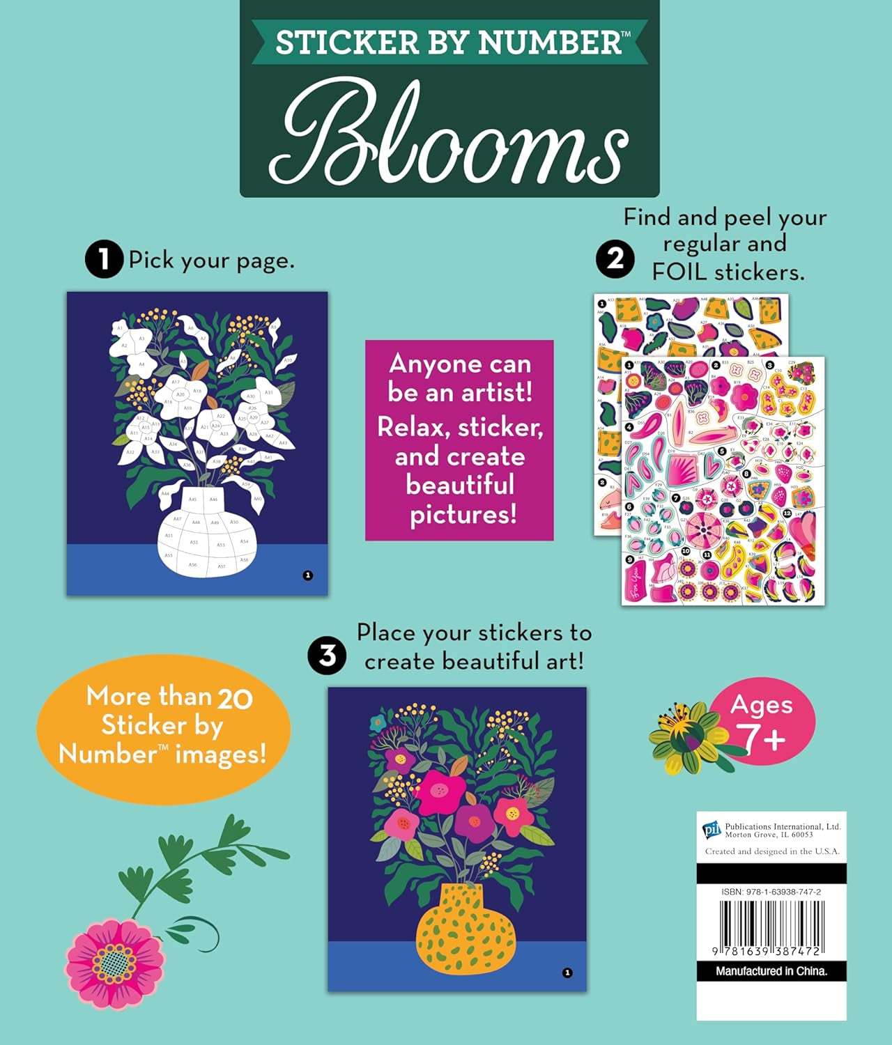 Brain Games - Sticker by Number: Blooms (24 Images to Sticker): Includes 2 Foil Sticker Sheets to Complete Each Image!