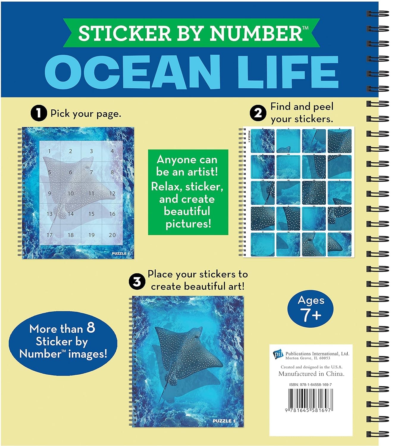 Brain Games - Sticker by Number: Ocean Life (Easy - Square Stickers): Create Beautiful Art with Easy to Use Sticker Fun!