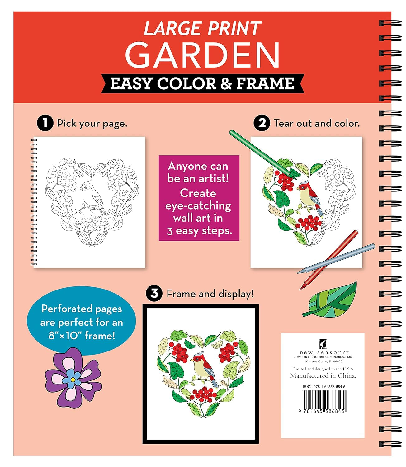 Large Print Easy Color & Frame - Garden (Stress Free Coloring Book)