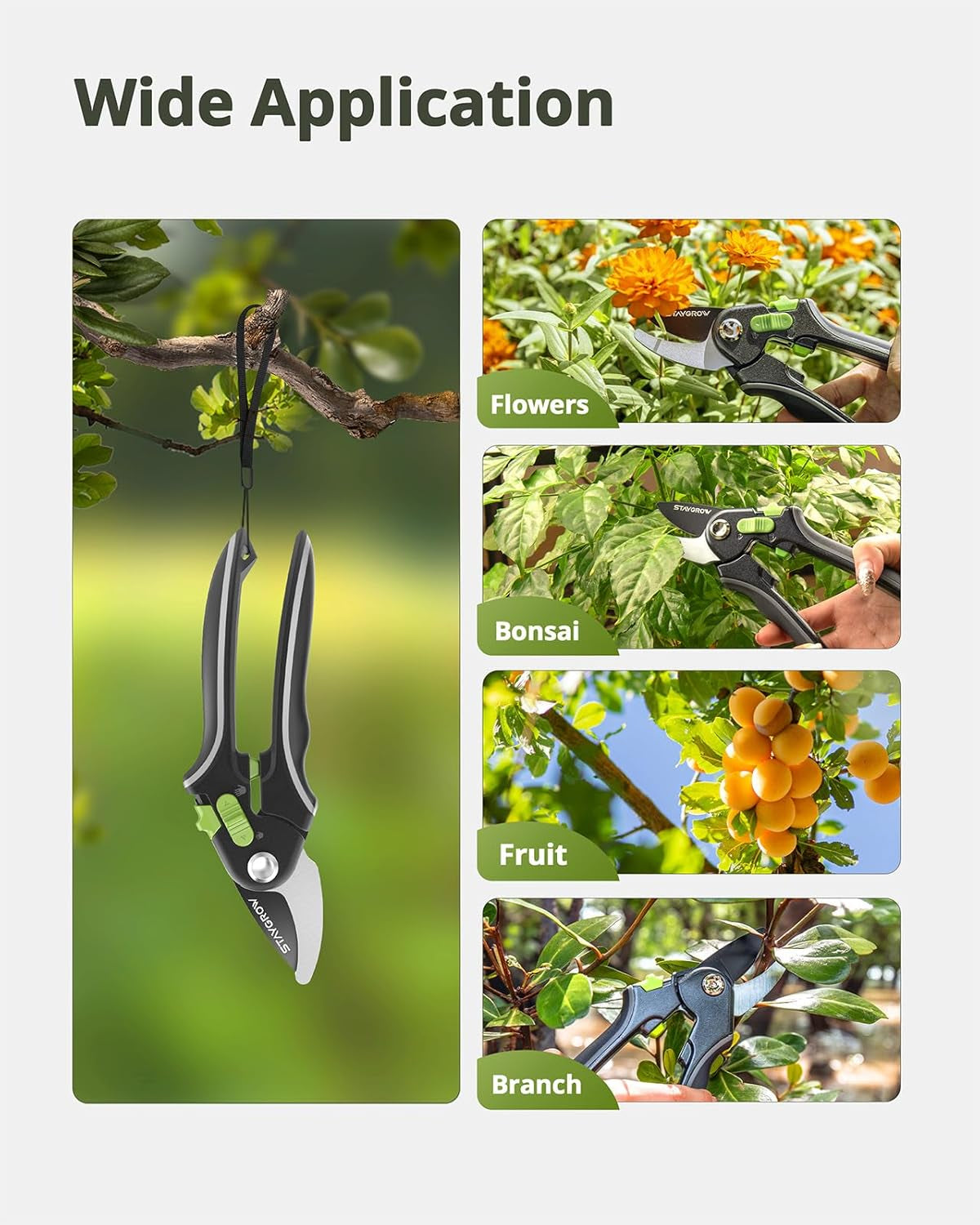 Pruning Shears for Gardening - 8.5" SK5 Garden Shears Cuts 10000+ Times Staying Sharp - Garden Scissors with One-Handed Unlocking & Adjustable Handle- Garden Clippers Gardening Tools for Men Women