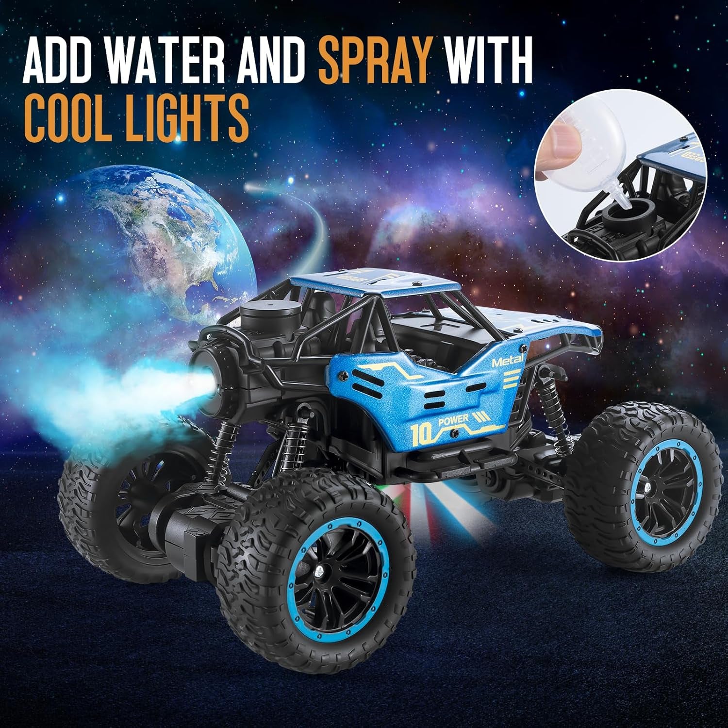 Remote Control Truck, 1:18 Remote Control Car for Boy with Spray & Light for Kids Age 4-7 8-12, 2.4Ghz Indoor/Outdoor All Terrain Electric RC Car Toy Gifts for Kids