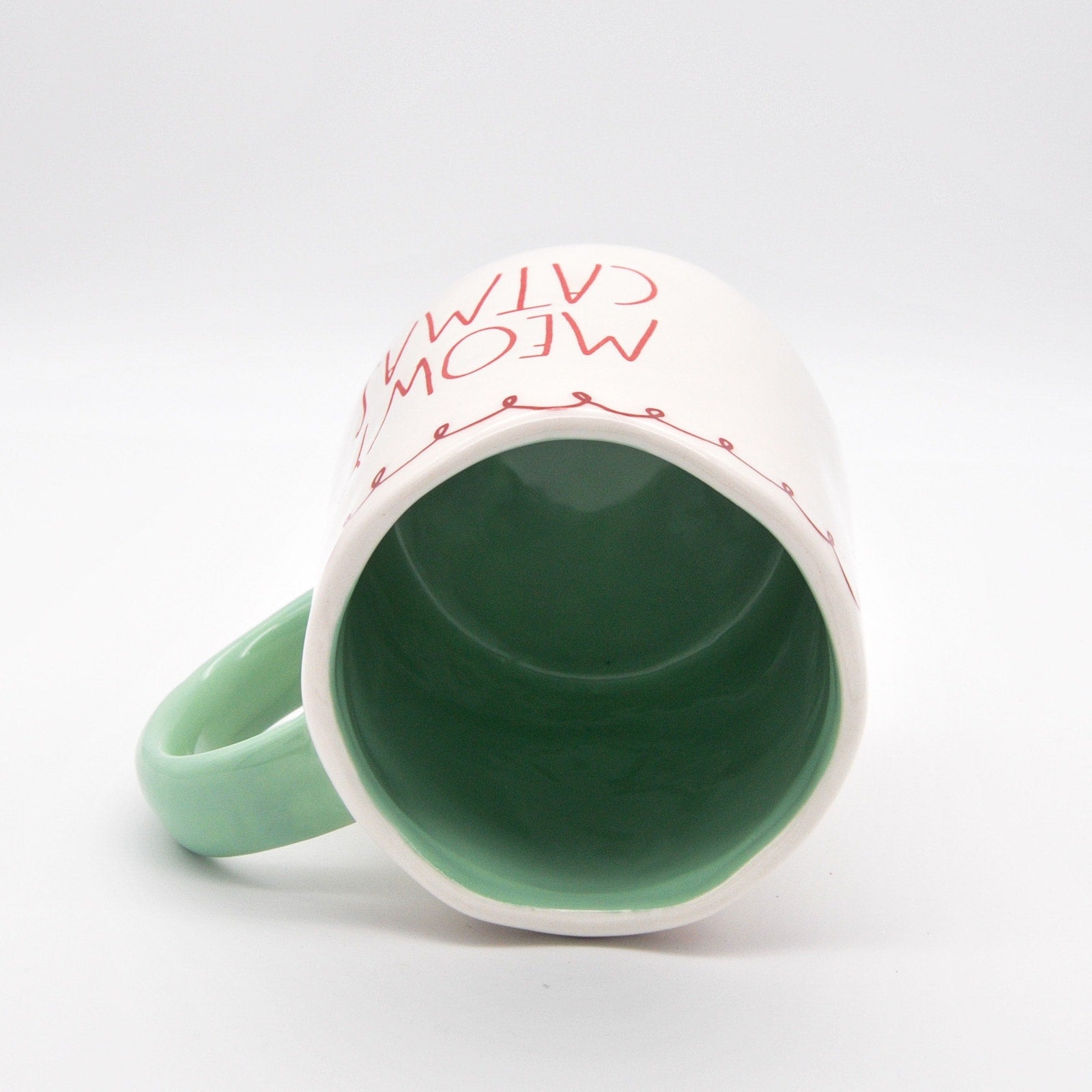 Rae Dunn Christmas Mug, Meowy Catmas 16oz Ceramic Coffee Cup for Cat Lovers
