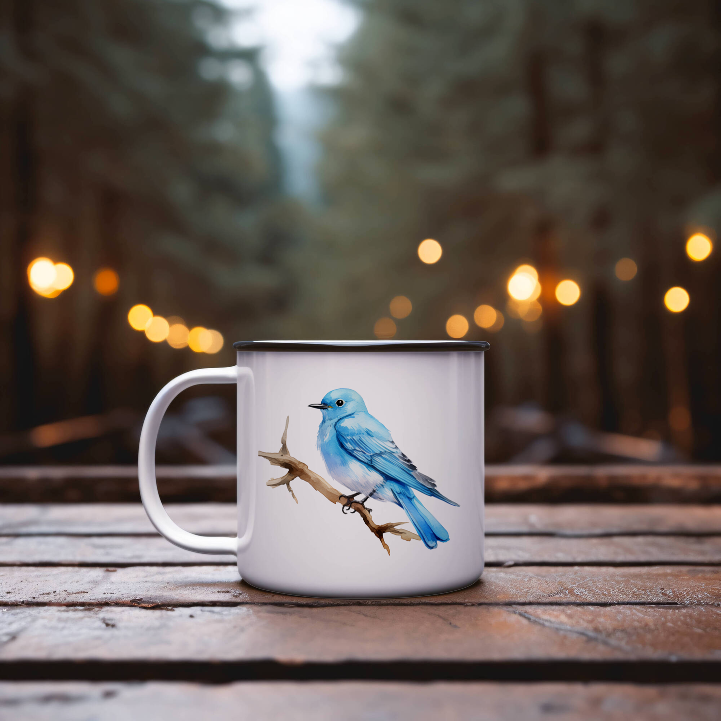 Bird Watching Mug, Mountain Bluebird Song Bird Camping Mug, 12oz Camping Mug, White Stainless Steel Cup with Handle