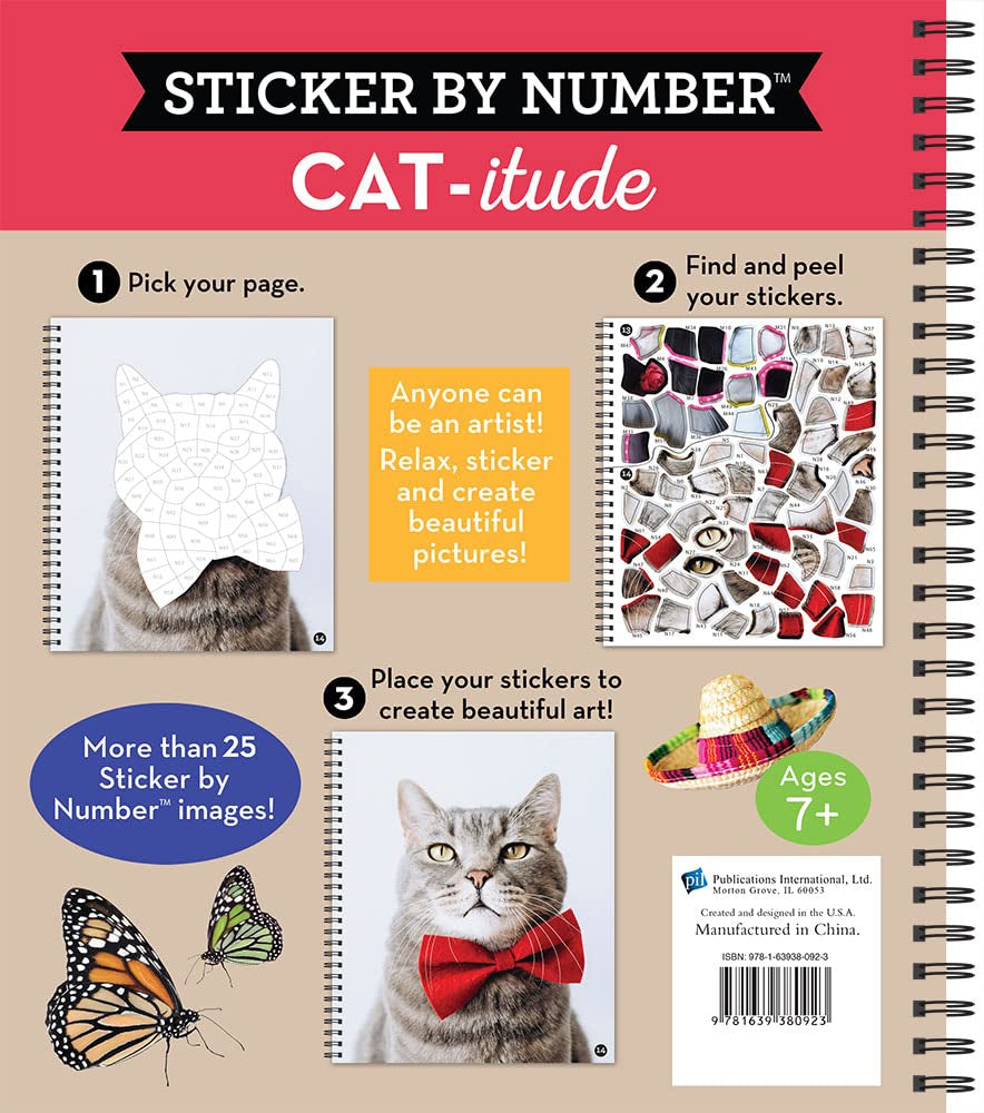Brain Games - Sticker by Number: Cat-Itude (25 Images to Sticker)