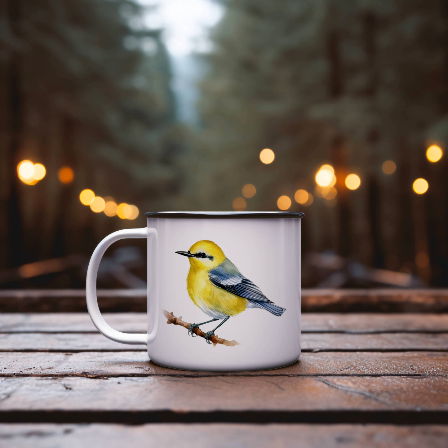 Bird Watching Mug, Blue Winged Warbler Song Bird Camping Mug, 12oz Camping Mug, White Stainless Steel Cup with Handle