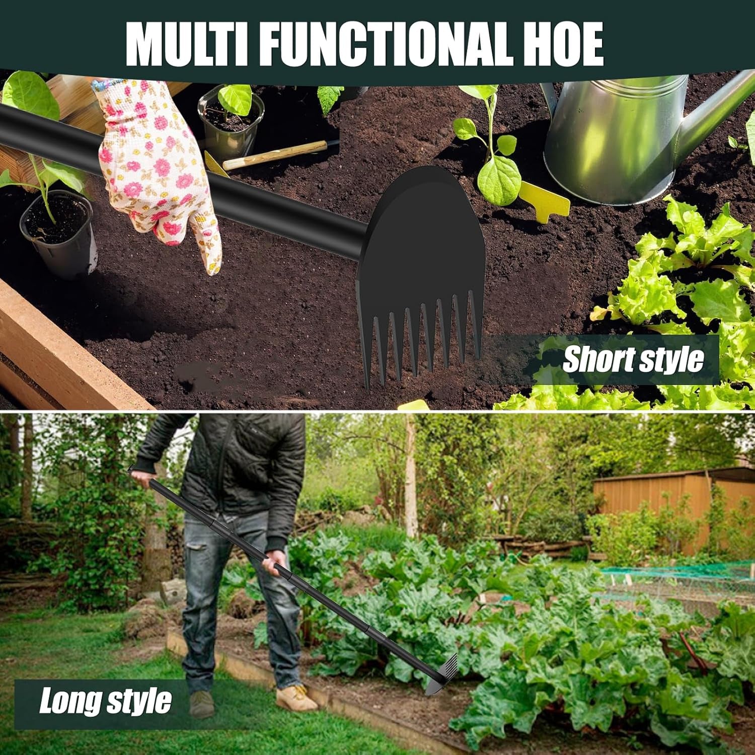 Luvenia Hoe Garden Tool 17-60 Inch 2-In-1 Adjustable Steel Handle Garden Hoe for Weeding Cultivating Heavy Duty Gardening