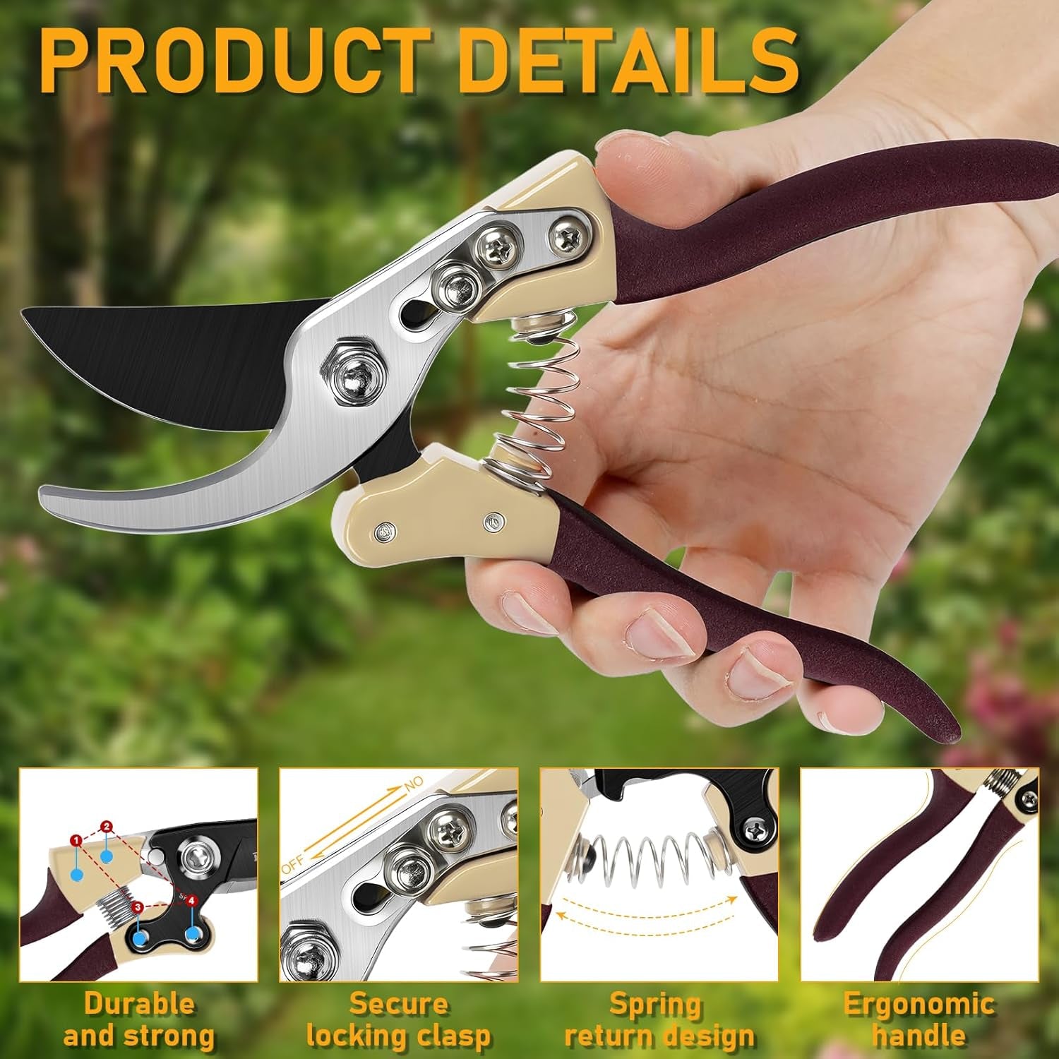 Heavy Duty Pruning Shears，Garden Scissors & Clippers with BIDMLI 8.66" SK5 Steel Blades & Aluminum Alloy Handles, Tree Branch Cutter, Ideal for Thick Branches, Dry Twigs, Flower Pruning Tool.