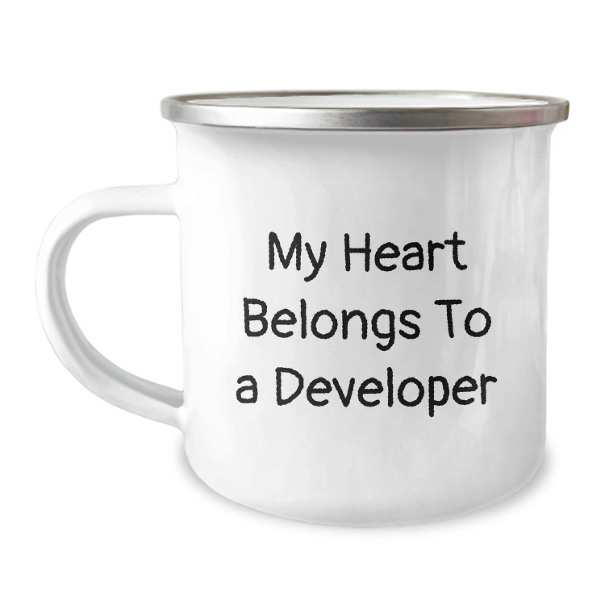 Funny Developer Gifts from Friends on Birthday - My Heart Belongs To A Developer, 12 oz Stainless Steel Camping Mug