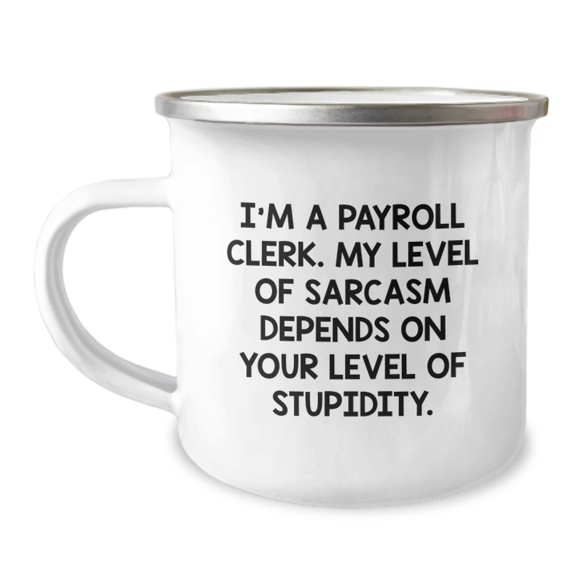 Gifts from Friends for the Payroll Clerk - Funny Sarcasm Graduation Camping Mug - 12 oz Stainless Steel Enamel Finish