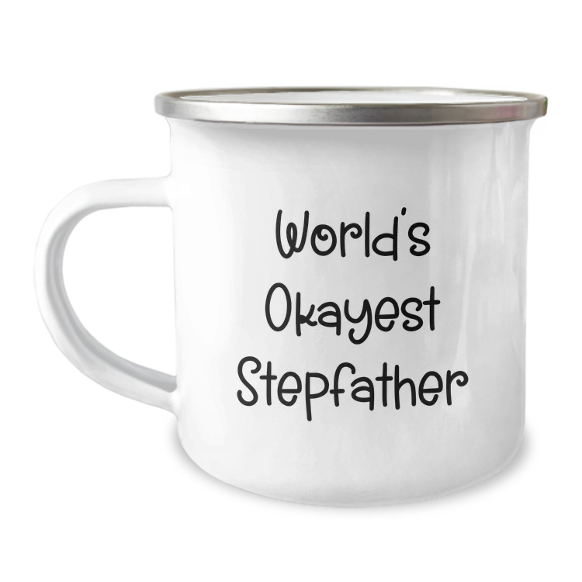 Funny Christmas Unique Gifts for Stepfather - World's Okayest Stepfather Camping Mug, Gifts from Family, Unique Men's Personalized Mugs