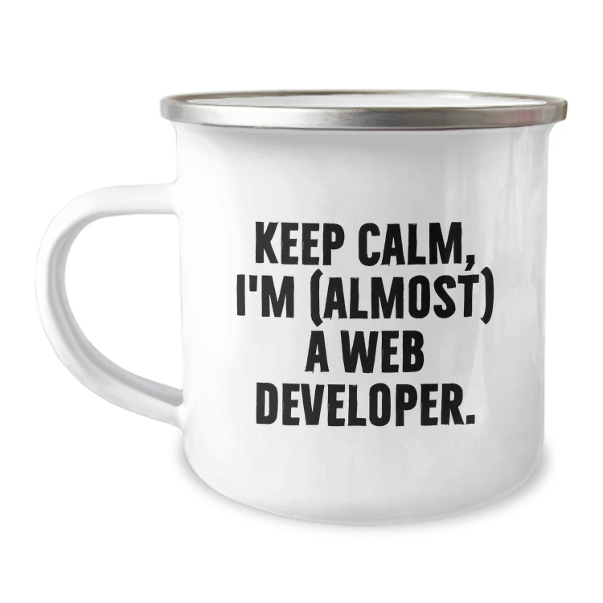 Unique Web Developer Gifts for Men Funny Camping Mug, Keep Calm I'm (almost) A Web Developer Christmas Memorable Present from Friends, Web Developer Mug