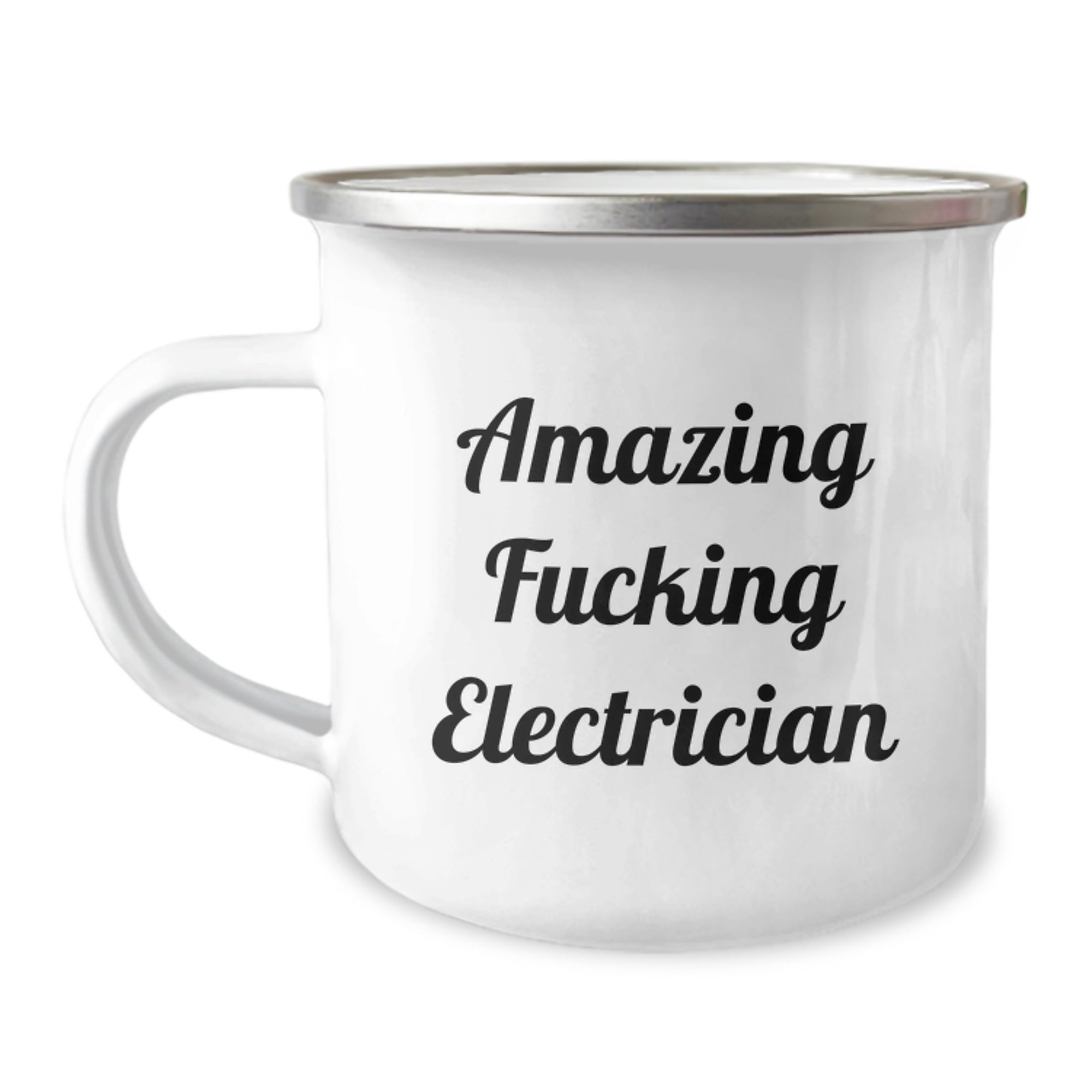 Funny Electrician Gifts from Friends for Amazing Electrician, Christmas Unique Camping Mug for Electricians, Stainless Steel 12 Oz Enamel Finish