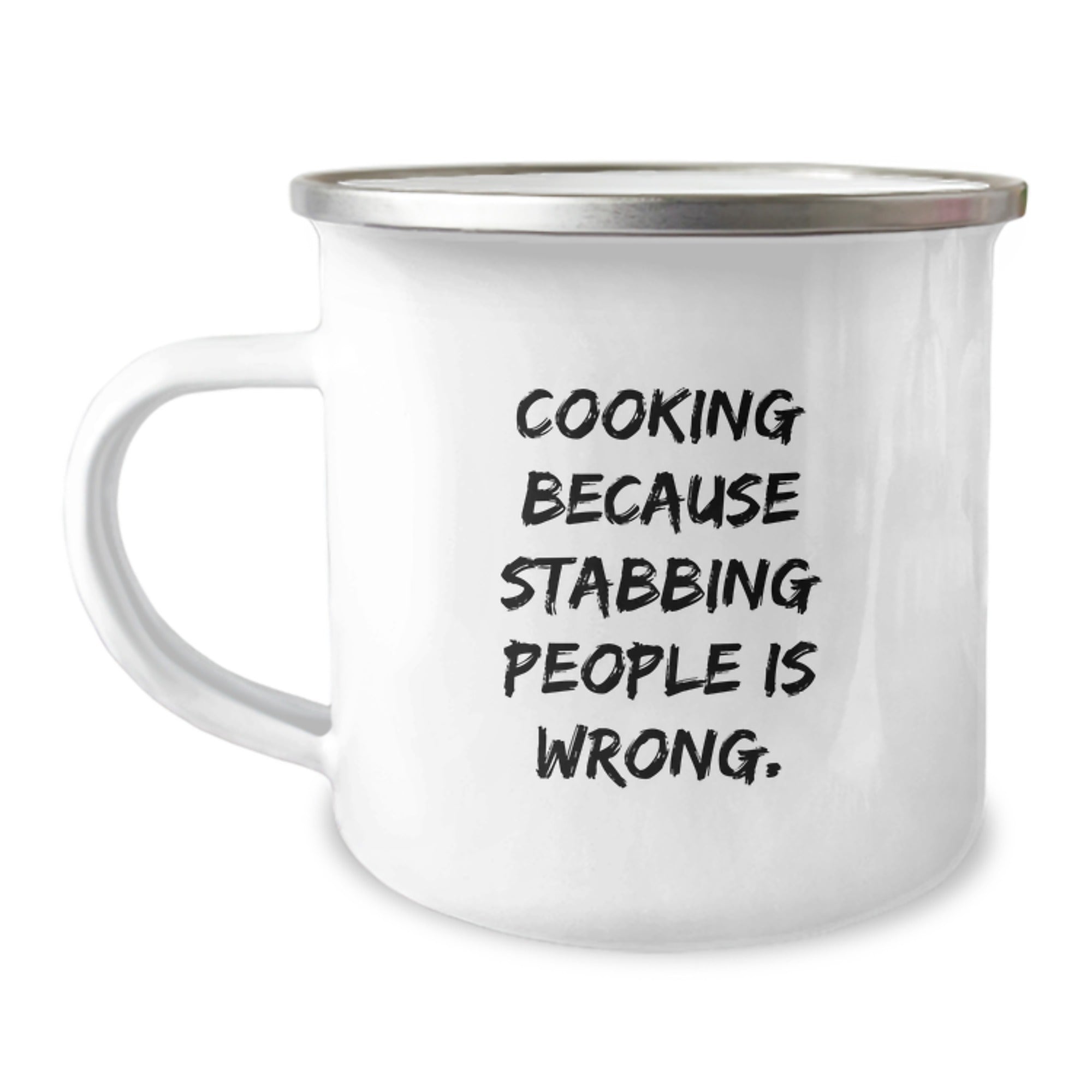 Funny Cooking Camping Mug Gifts for Men from Friends - 'Cooking Because Stabbing People Is Wrong.' Christmas Unique Gifts