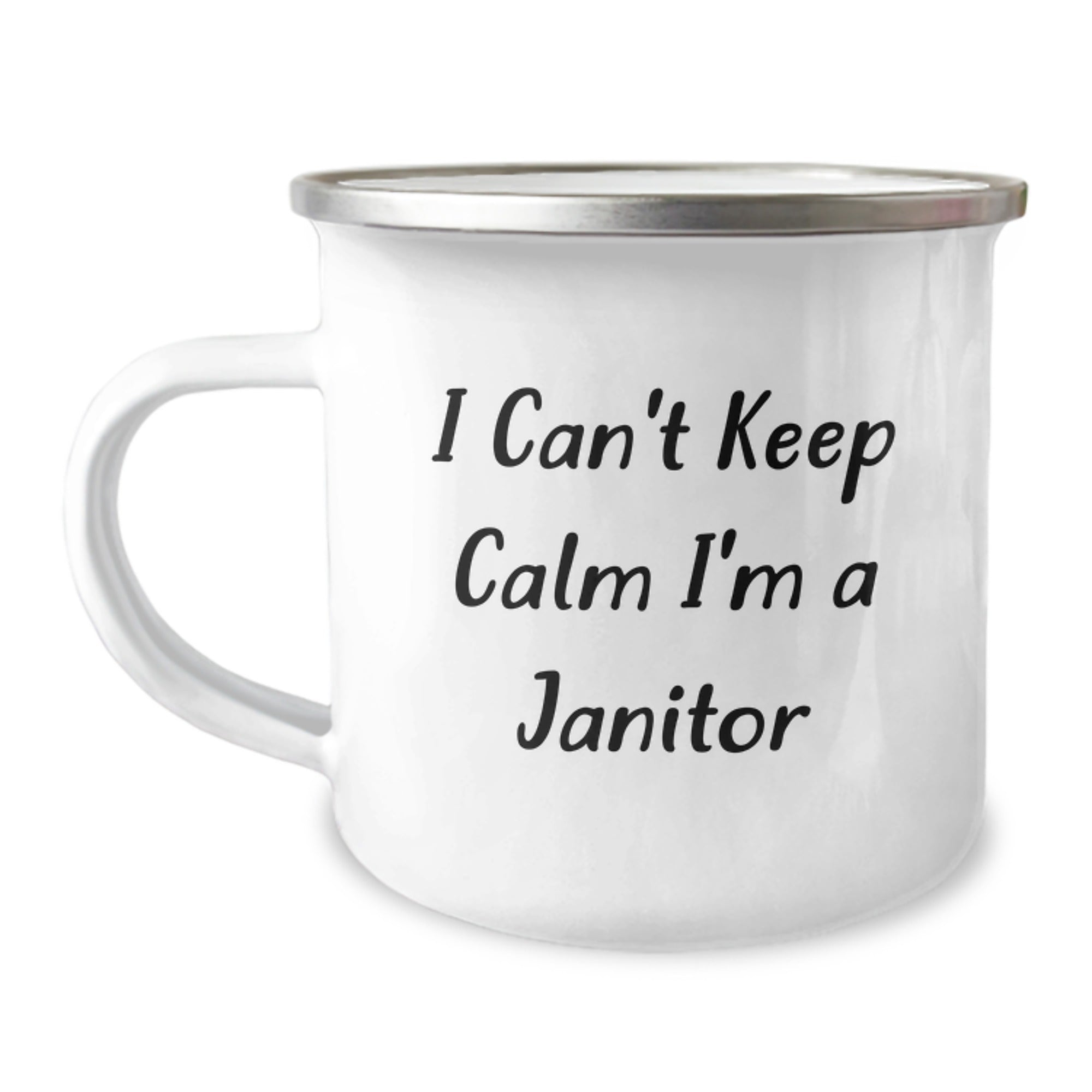 Janitor Gifts from Friends - I Can't Keep Calm I'm A Janitor Funny Camping Mug, Perfect for Janitors and Graduation, 12 oz Stainless Steel with Enamel Finish, Hand Wash Recommended