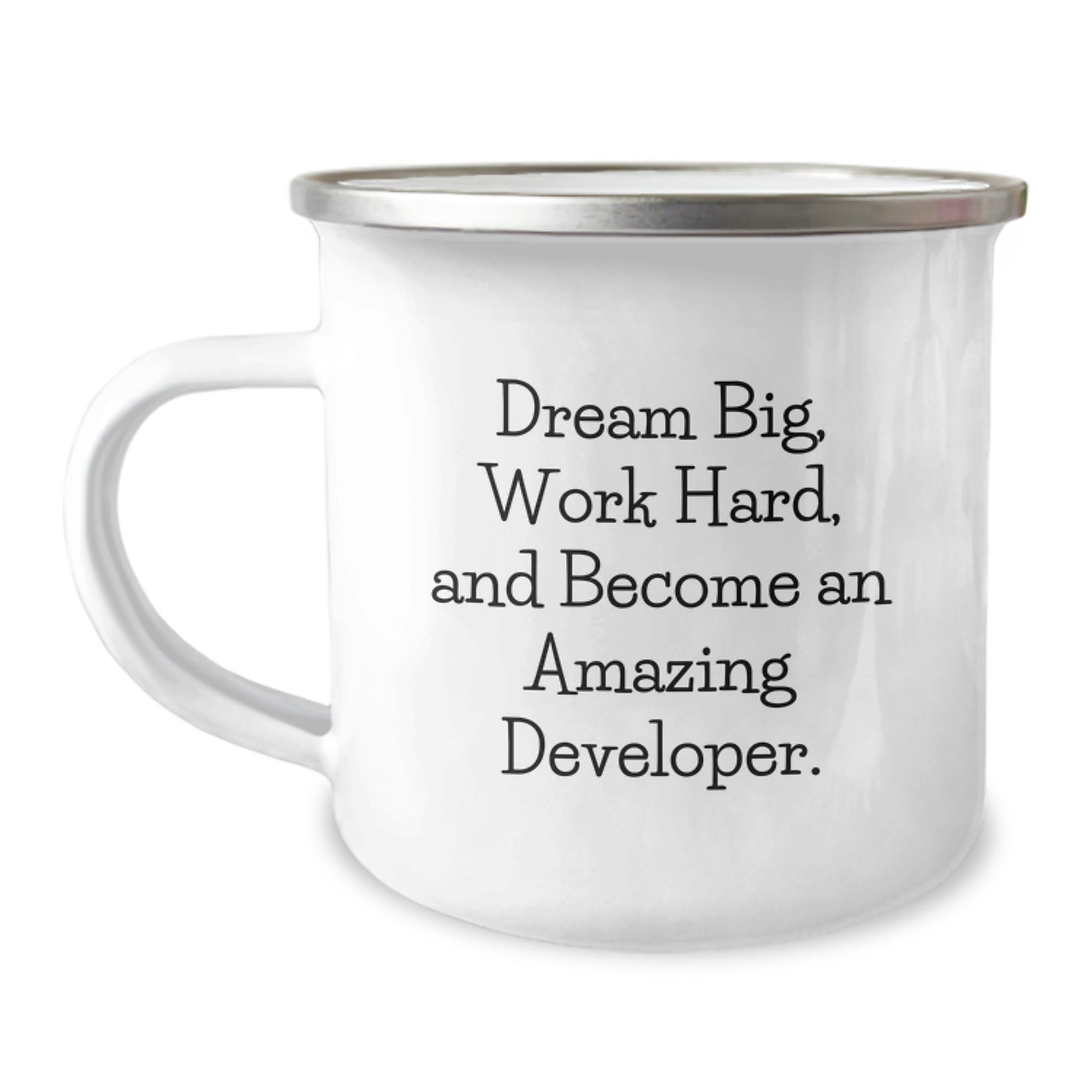 Funny Developer Gifts from Friends, Camping Mug for Men and Women with Inspirational Quote 'Dream Big, Work Hard, And Become An Amazing Developer.' - Christmas Unique Gifts