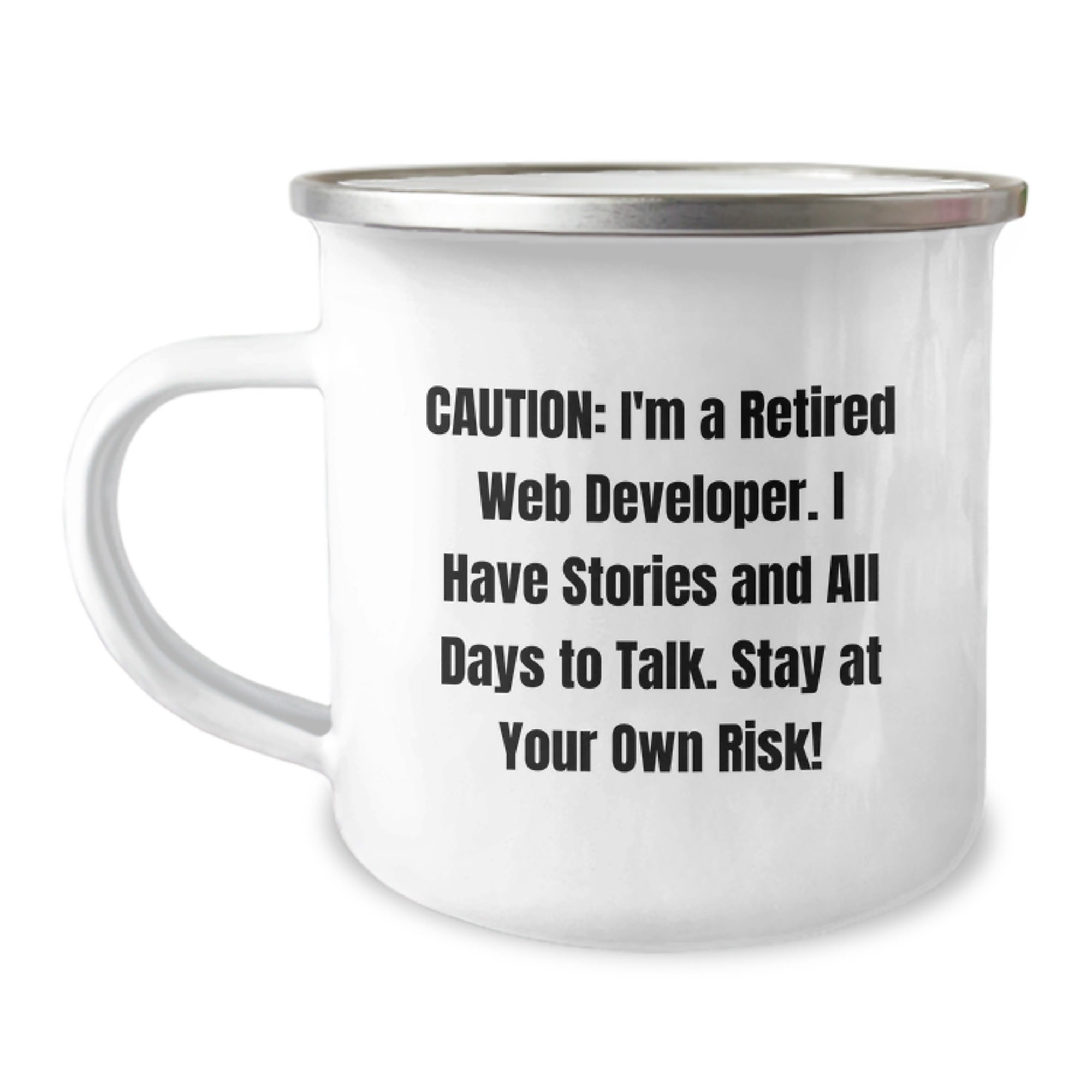 'Code Warnings' Funny Web Developer Camping Mug, Gifts from Friends, Coworkers, or Family, Perfect for Birthday, 12 oz Stainless Steel with Enamel Finish, Web Developer Gifts
