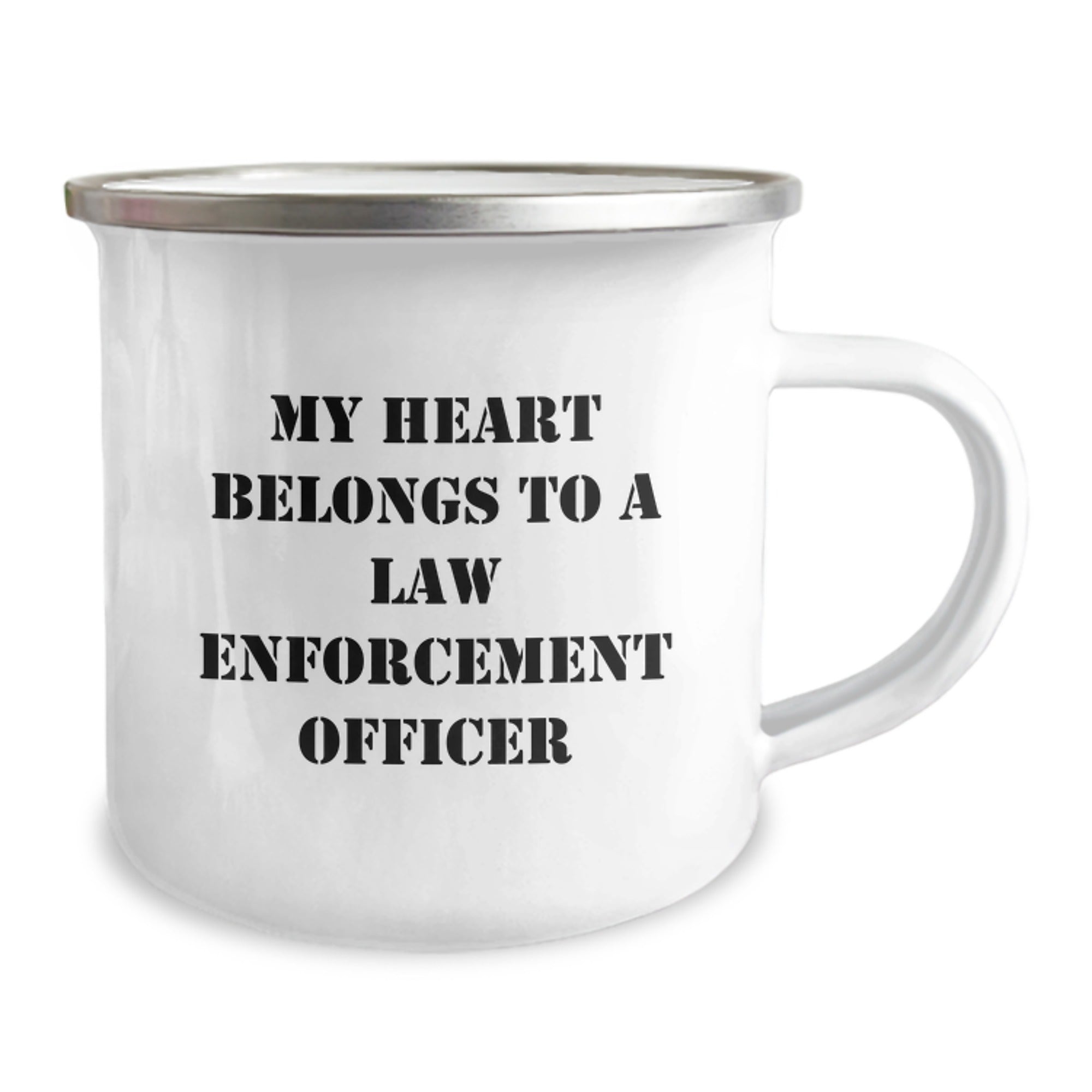 Funny Gifts from Friends, Family, Coworkers - Gifts for Law Enforcement Officer, 'My Heart Belongs To A Law Enforcement Officer' Camping Mug - Image 2