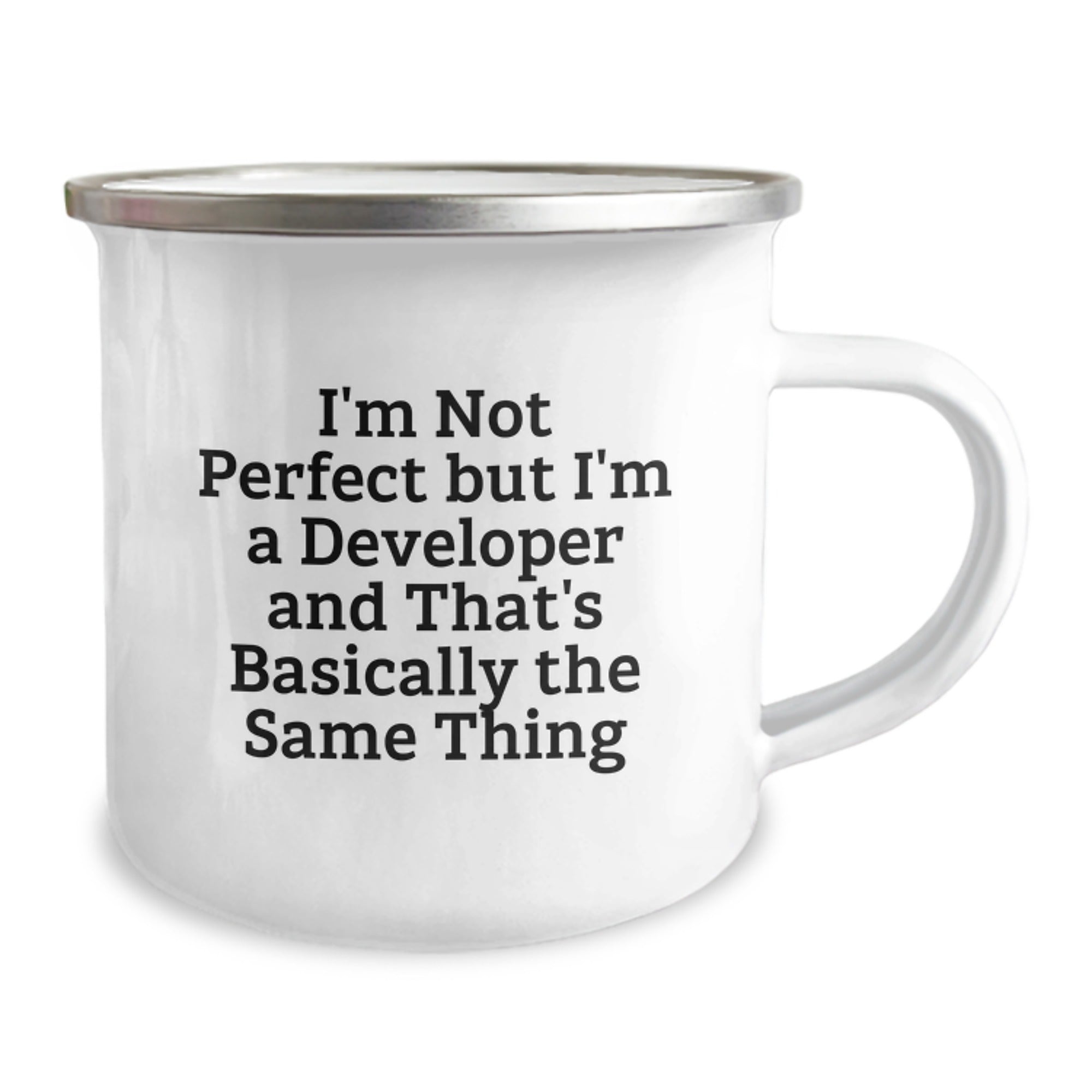 Funny Developer Gifts, Unique Birthday Unique Gifts for Developers, Camping Mug 'I'm Not Perfect But I'm A Developer' - Image 2