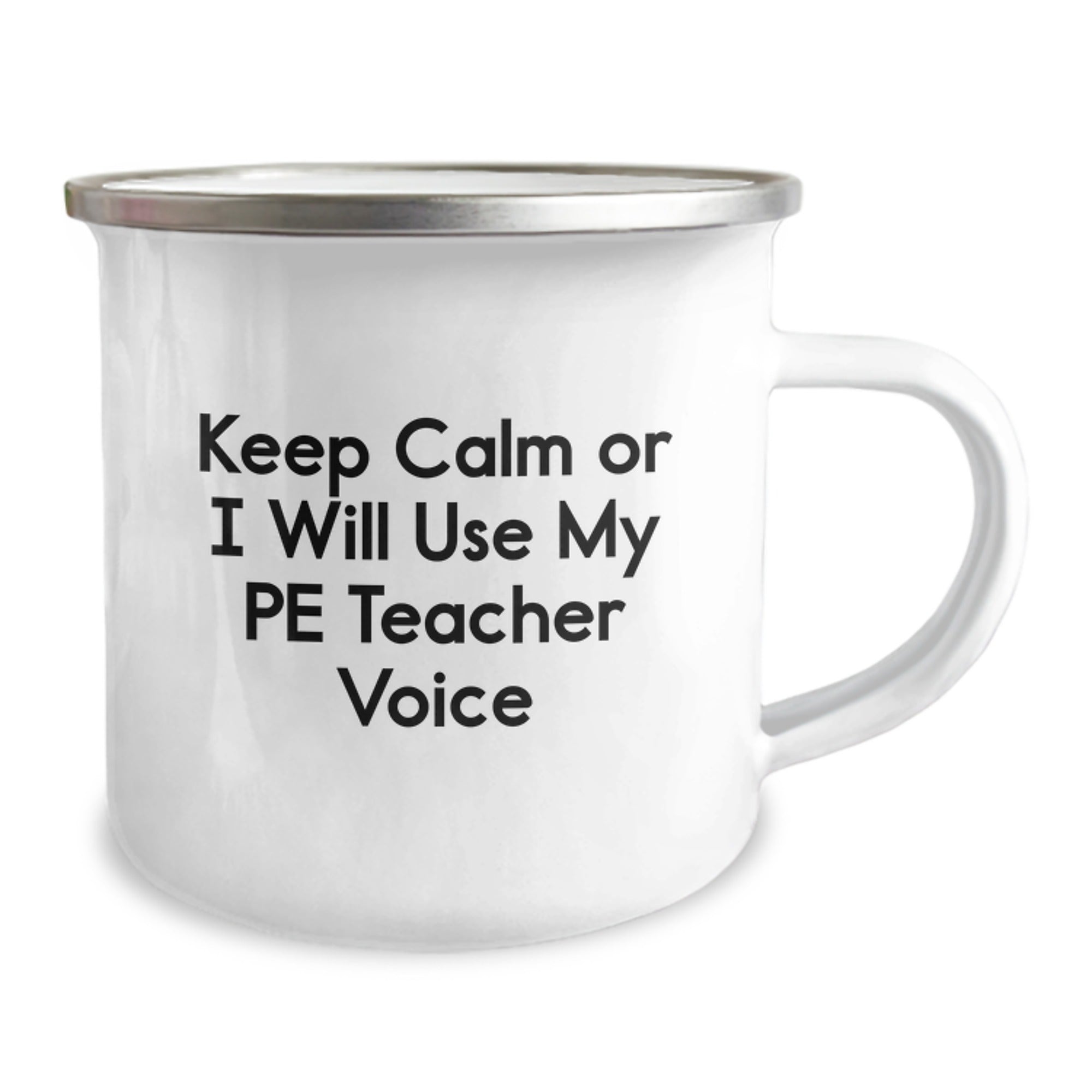 Funny PE Teacher Camping Mug Gifts from Men to Friends, Gifts for PE Teacher Graduation Unique Mugs, Keep 'Calming' Down with PE Teacher Voice - Image 2