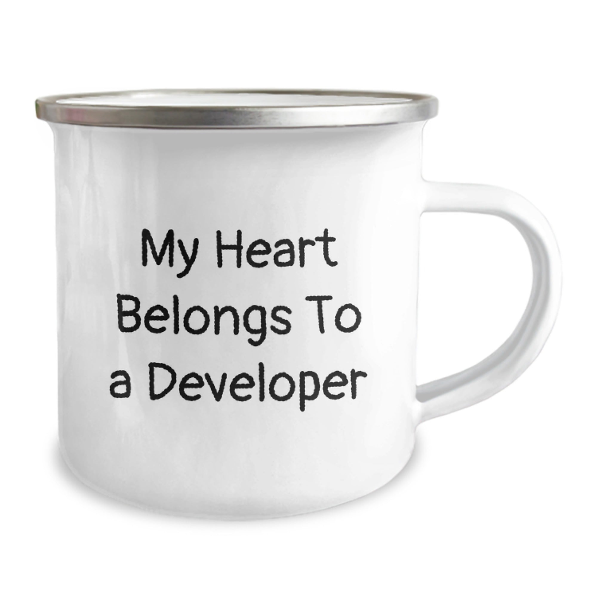 Funny Developer Gifts from Friends on Birthday - My Heart Belongs To A Developer, 12 oz Stainless Steel Camping Mug - Image 2