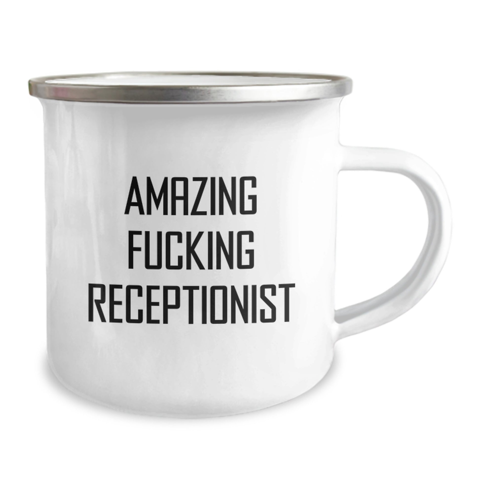 Funny Receptionist Gifts from Friends for Graduation - 'Amazing F--king Receptionist' Quote on Camping Mug, 12 oz Stainless Steel with Enamel Finish - Image 2