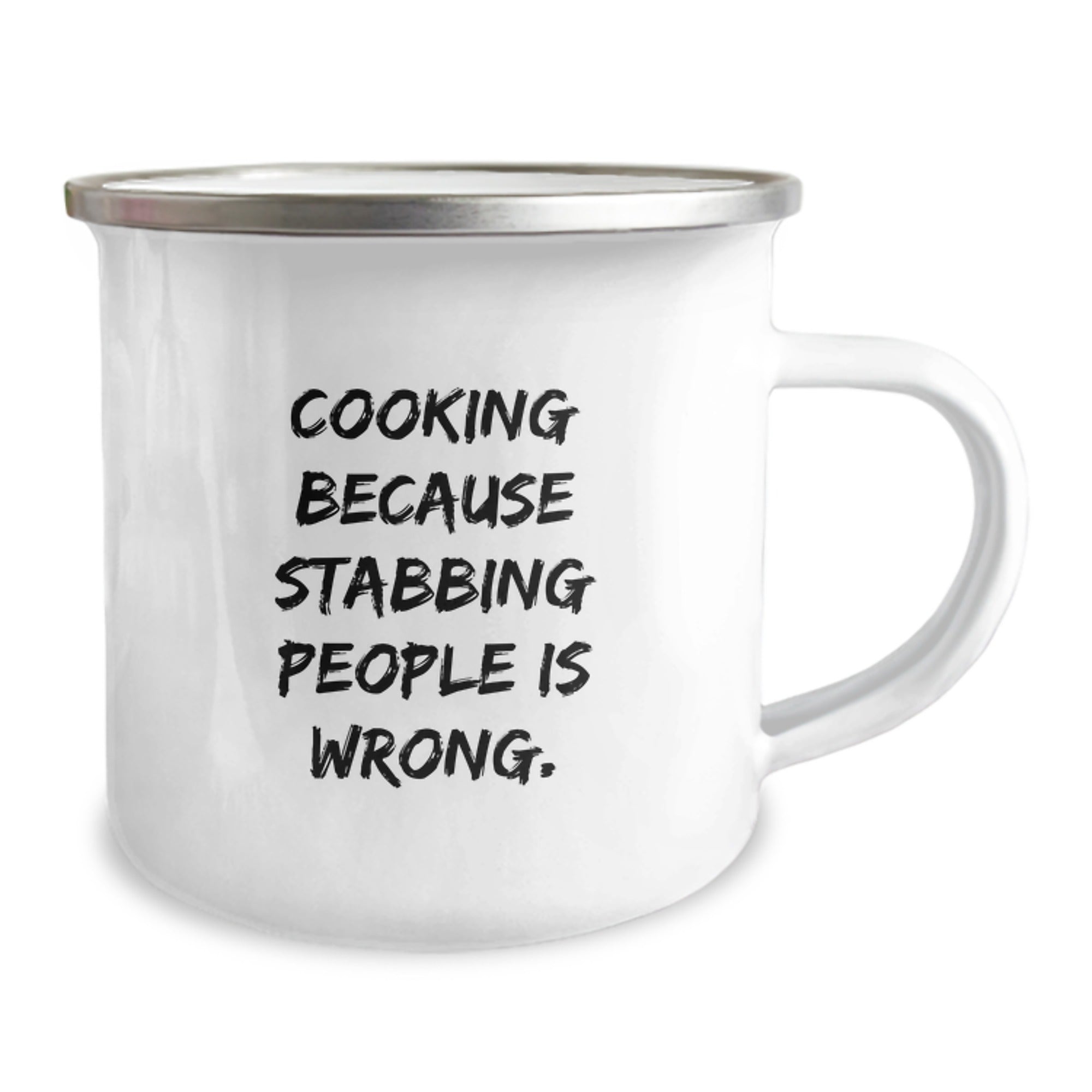Funny Cooking Camping Mug Gifts for Men from Friends - 'Cooking Because Stabbing People Is Wrong.' Christmas Unique Gifts - Image 2