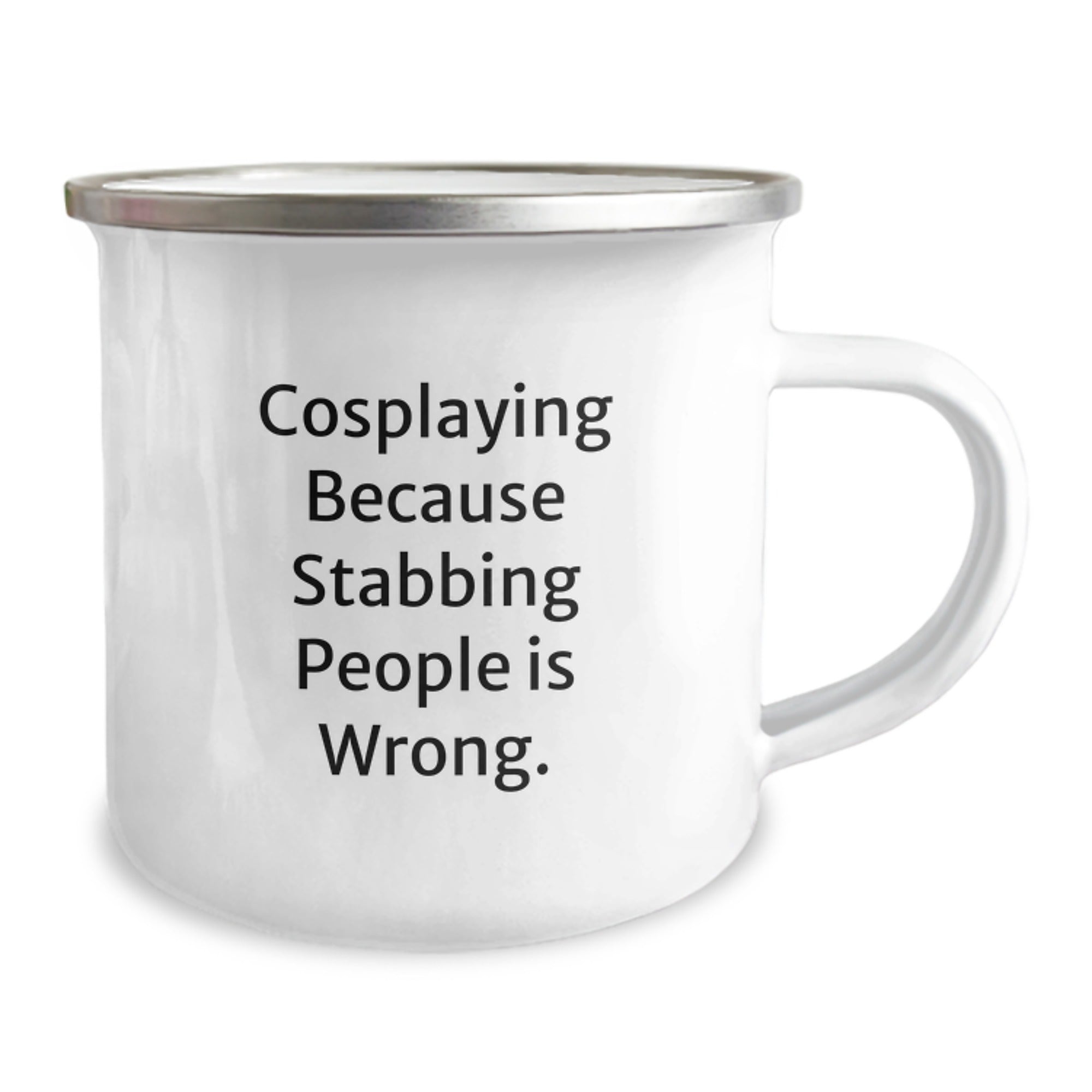 Funny Cosplaying Gifts from Friends, Unique Christmas Memorable Presents for Cosplaying Men and Women, Camping Mug with 'Cosplaying Because Stabbing People Is Wrong.' Quote - Image 2