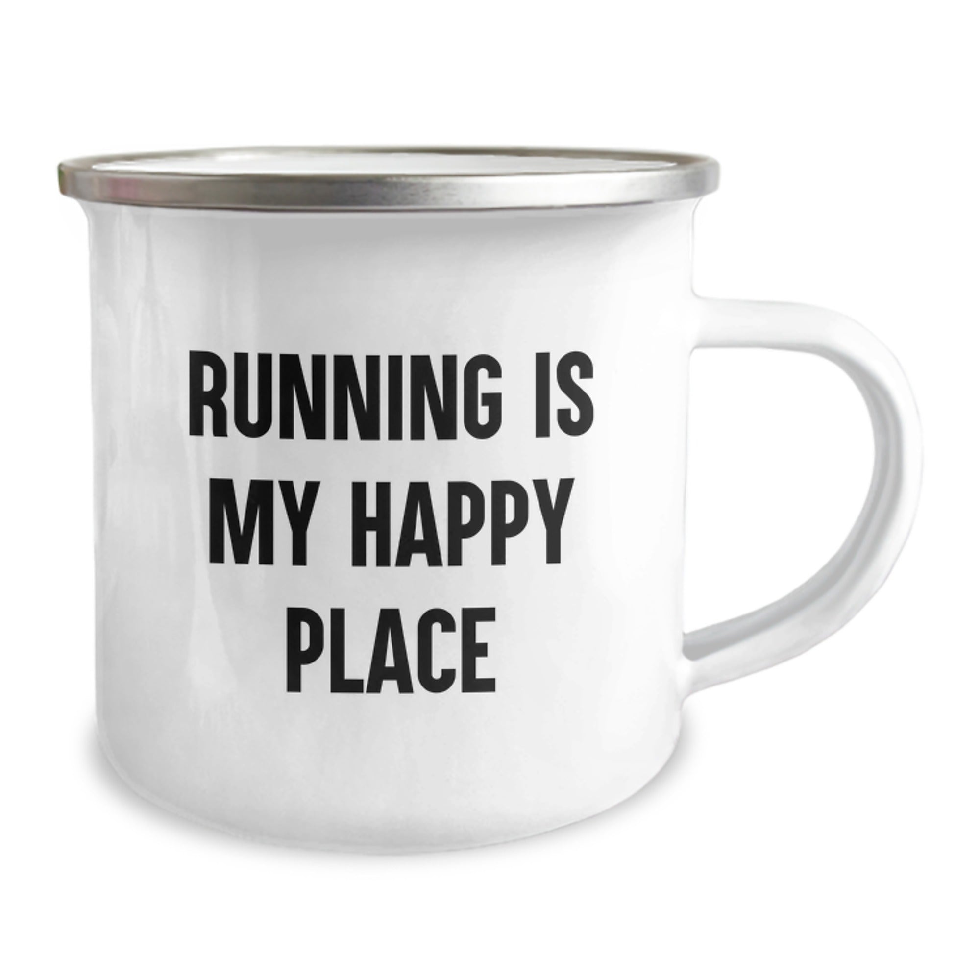 Funny Running Gifts for Men - 'Running Is My Happy Place' Enamel Camping Mug for Fathers Day Unique Present - Image 2