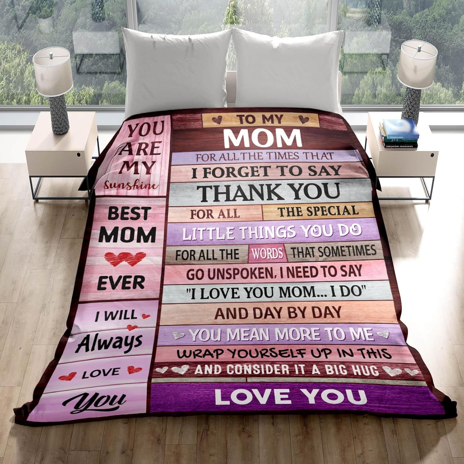 Mom Blankets Gifts for Mom from Daughter & Son, I Love You Mothers Step Letter Warm Soft Throw Blankets, Mother Blankets Gifts for Mothers Day Birthday