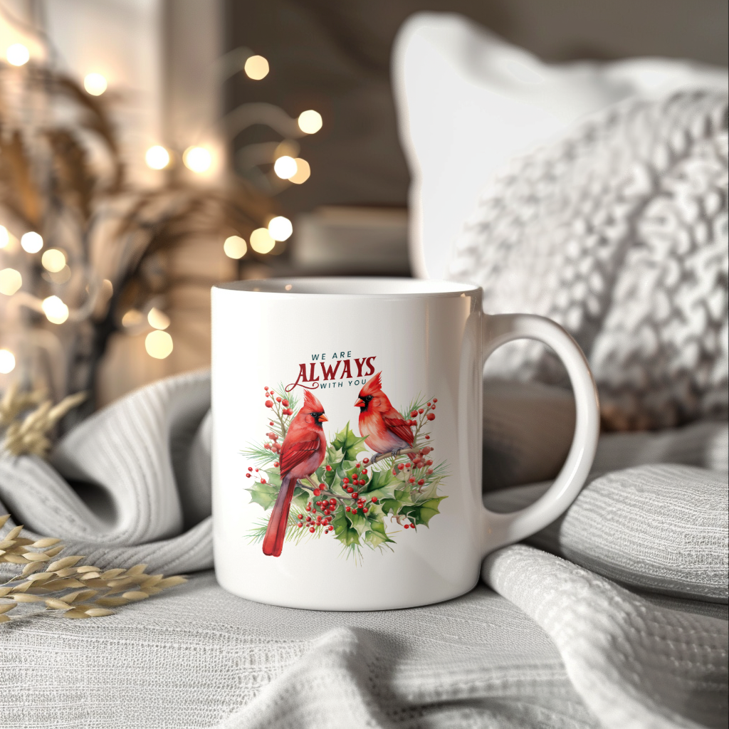 Red Cardinal Mug – Northern Red Cardinal Christmas Mug with Heartfelt Message, 11oz or 15oz White Ceramic Coffee Cup