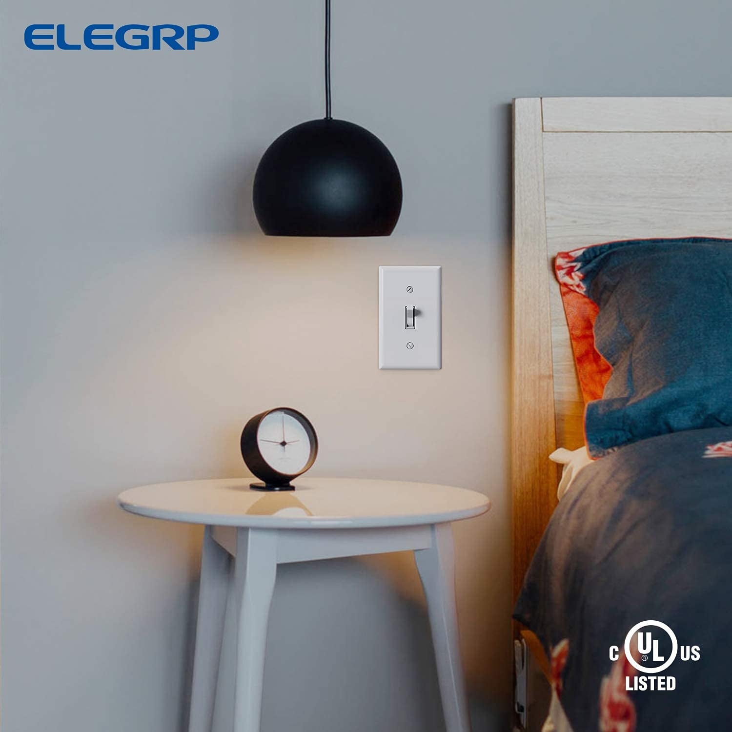 ELEGRP Single Pole Toggle Light Switch, 15 Amp, 120 Volt, Toggle Framed AC Quiet Switch, in Wall On/Off Switch Replacement, Self-Grounding, Residential and Commercial Grade, UL (5 Pack, Glossy White)