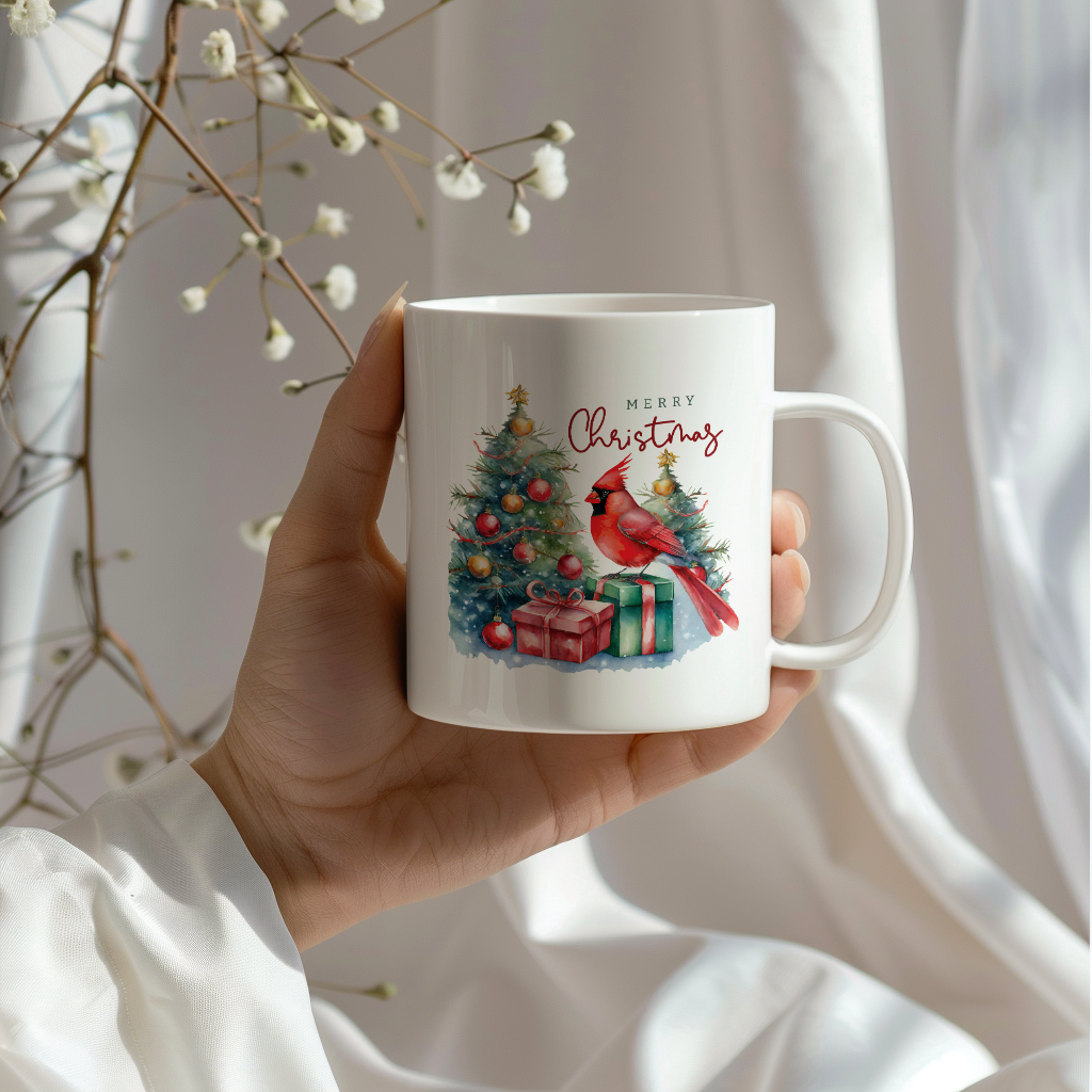 Red Cardinal Mug – Northern Red Cardinal Christmas Mug with Heartfelt Message, 11oz or 15oz White Ceramic Coffee Cup