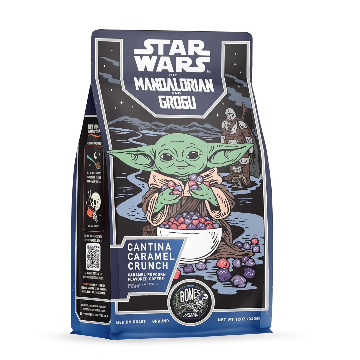 Star Wars Cantina Caramel Crunch Coffee - Indulge in Medium Roast Low-Acid Arabica with Buttery Caramel Popcorn Flavor - 12 Oz