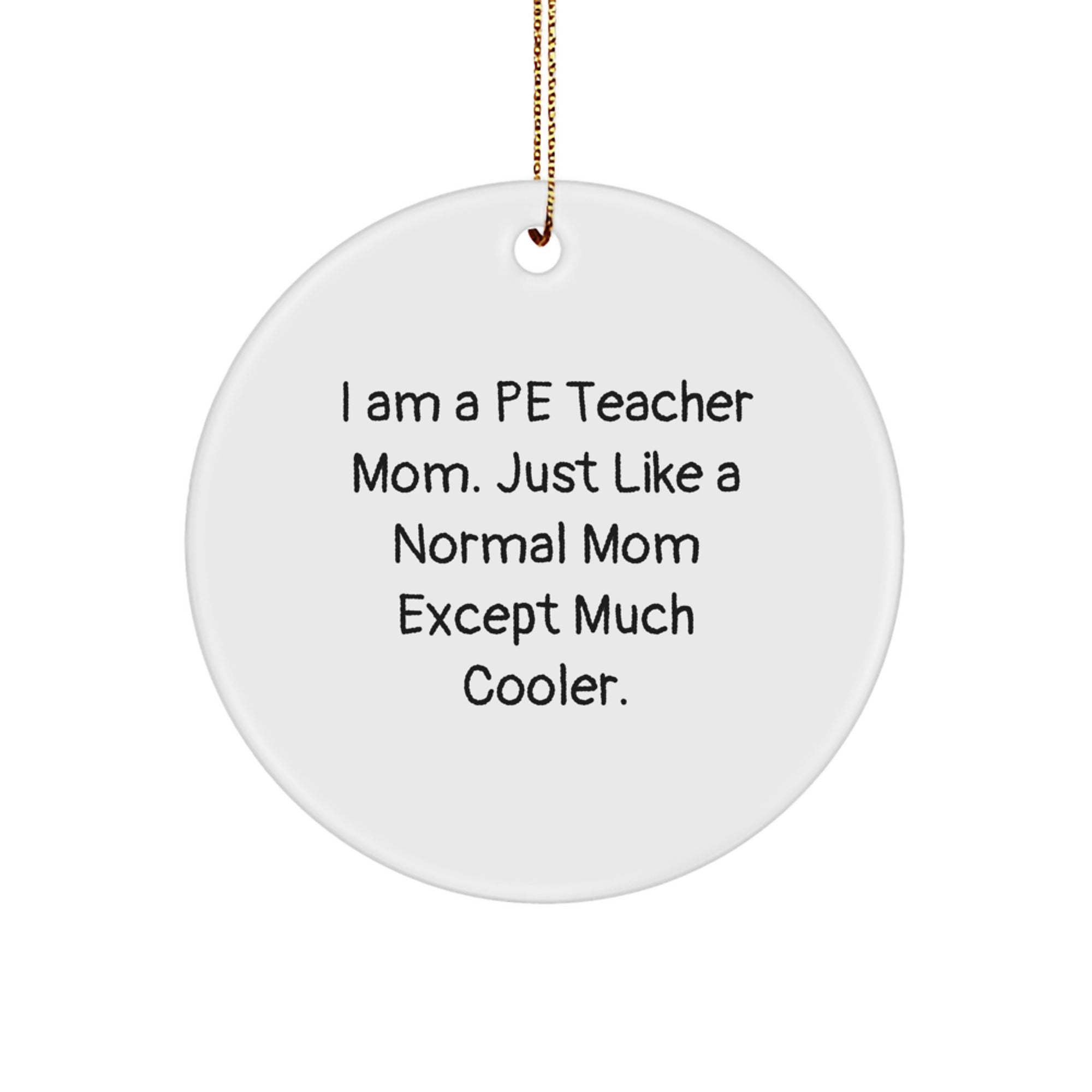 Funny PE Teacher Gifts from Mom, I Am A PE Teacher Mom Gifts for Men, Unique Circle Ornament, Christmas Decorations for PE Teachers