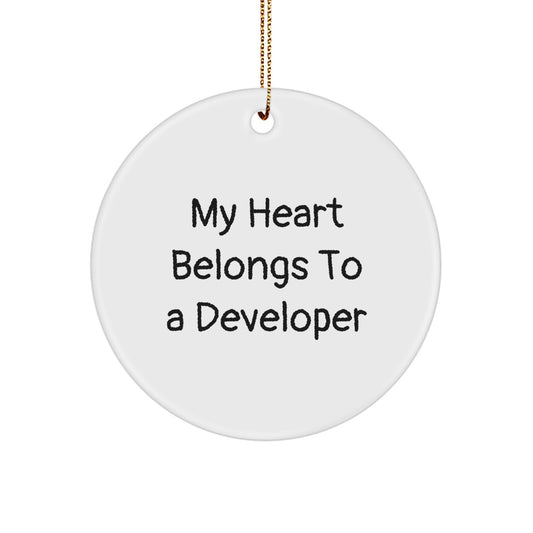 'My Heart Belongs To A Developer' Circle Ornament, Gifts from Friends, Gifts for Developers, Christmas Unique Developer Gifts - Image 1
