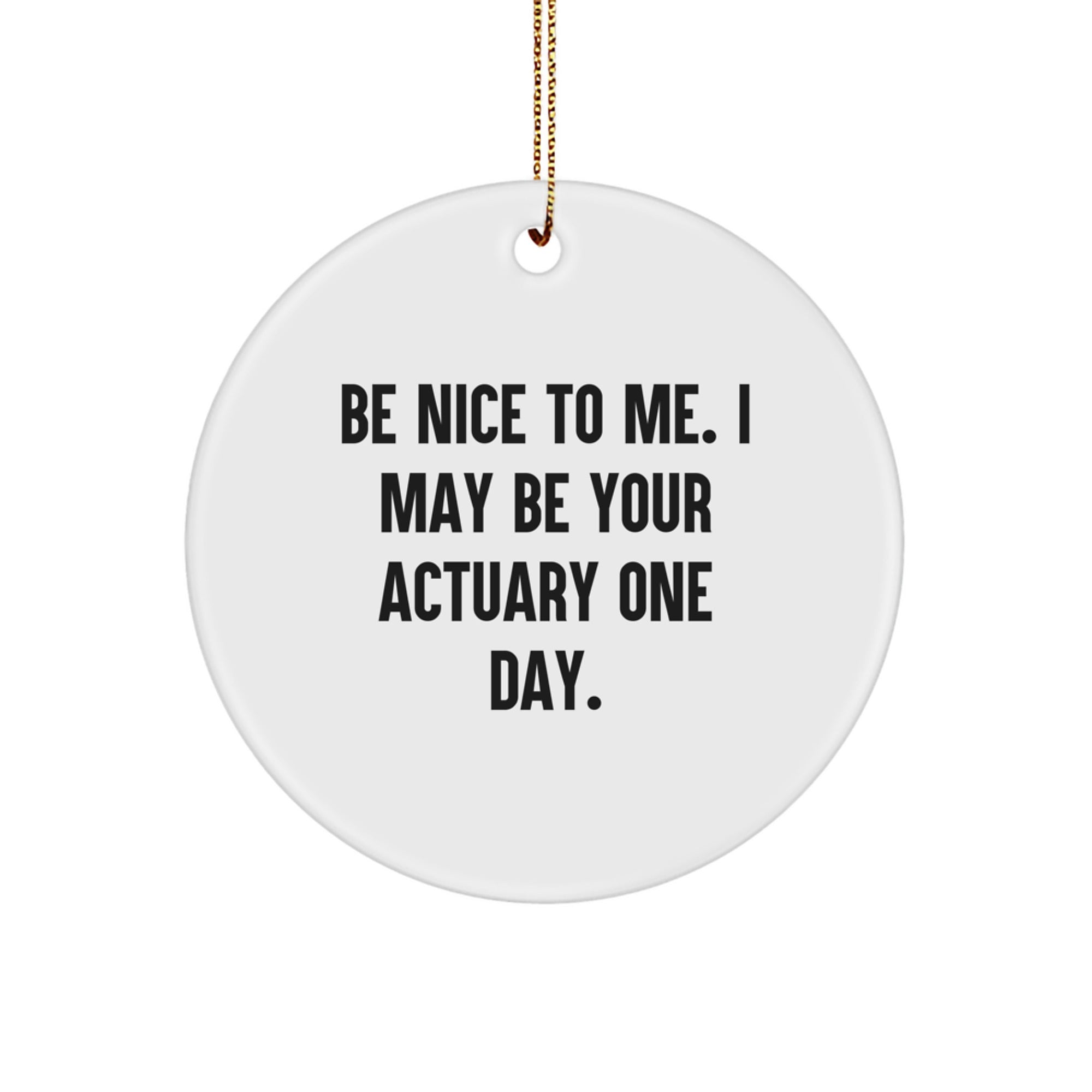 Funny Actuary Gifts from Friends for Actuary, Be Nice To Me. I May Be Your Actuary One Day. Christmas Ornament, Circle Ornament for Men Women