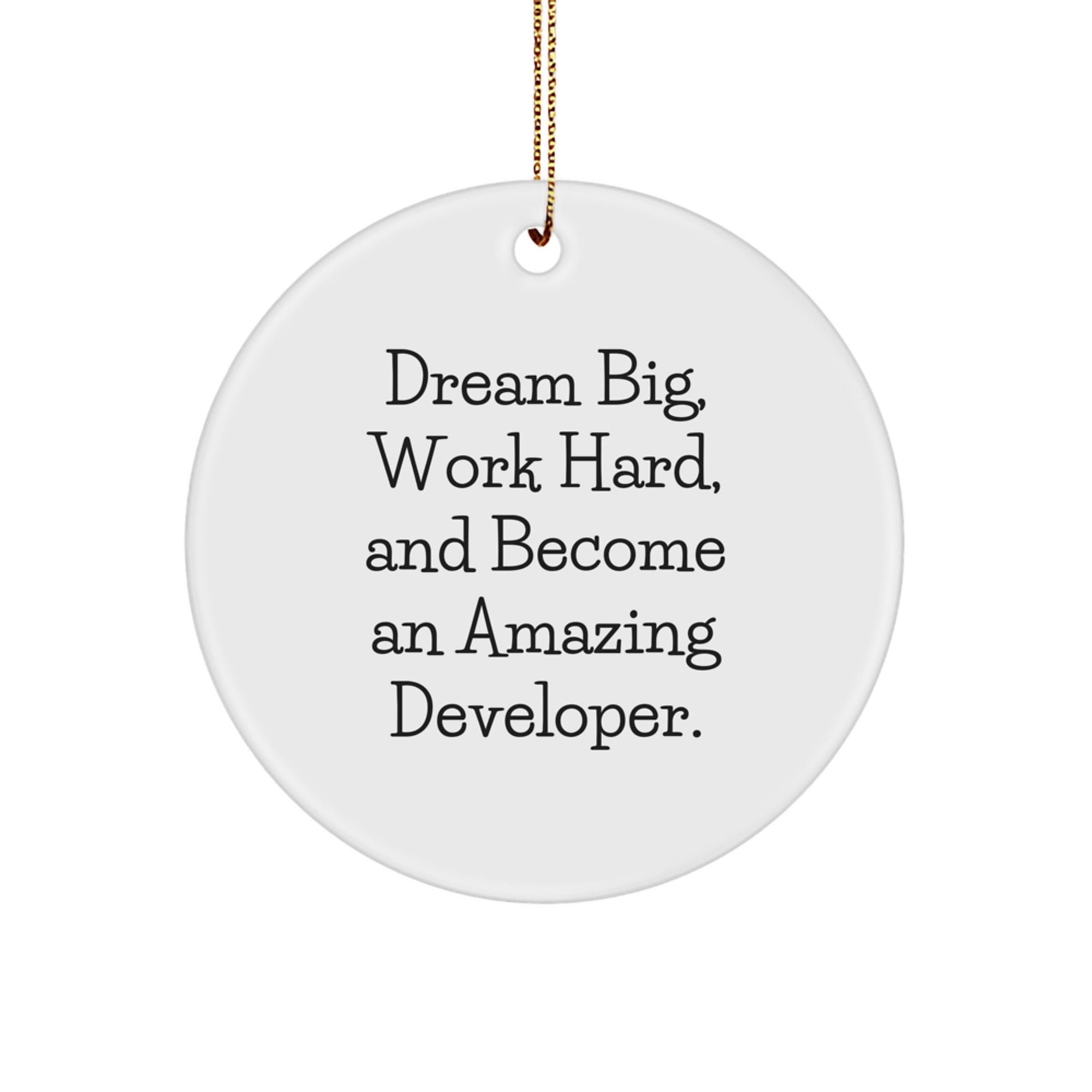 Gifts for Developers, 'Dream Big, Work Hard, And Become An Amazing Developer' Inspirational Circle Ornament, White Circle Shaped, Christmas Unique Gifts for Friends, Coworkers, Family