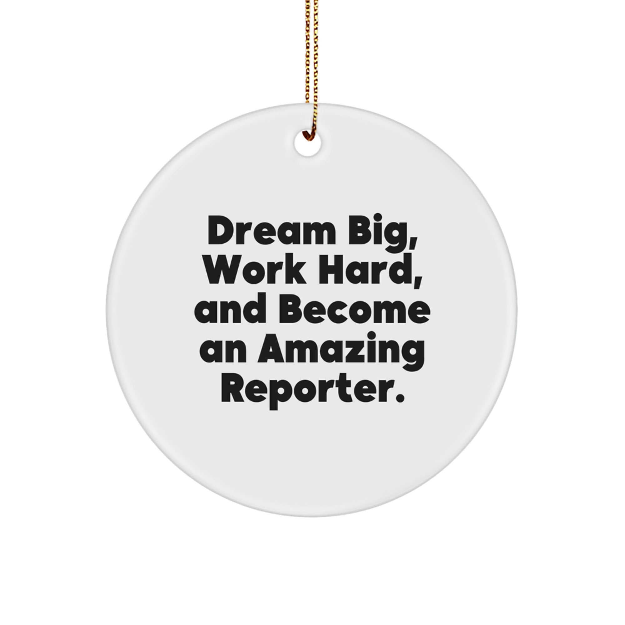 Inspirational Gifts from Family for Reporter Friends, Dream Big and Work Hard Ornament, White Circle Ornament, Christmas Unique Gift