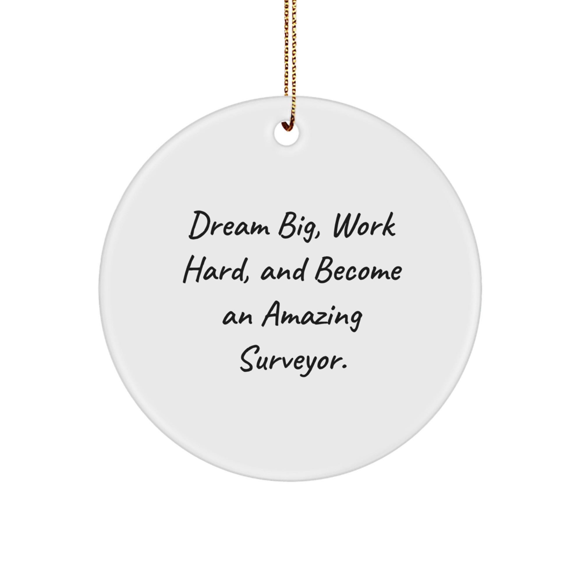 Funny Inspirational Surveyor Gifts, Gifts from Family for Surveyor Christmas Unique Circle Ornament, Dream Big Work Hard Quote Circle Shaped Ornament